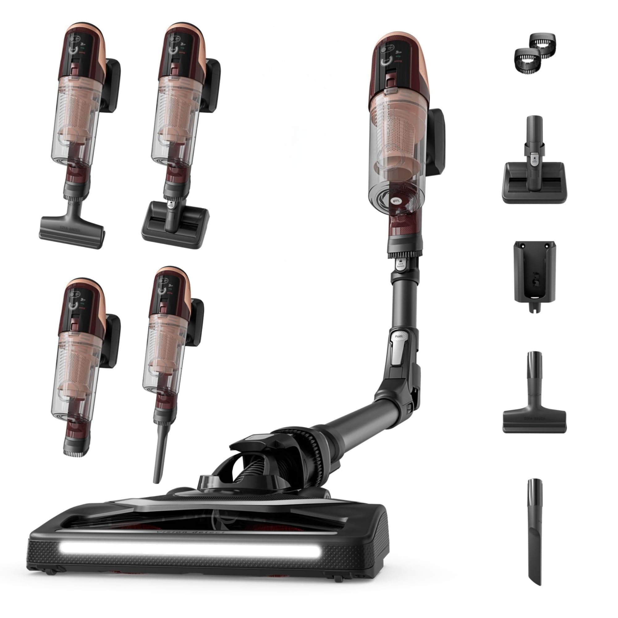 Rowenta X-Pert 6.80 Flex, Aspiradora Escoba Sin Cable, Negra y Burdeos | Autonomía hasta 60 Minutos, Con Luces LED, Limpieza 4 en 1, Ligera, Smart Control Display, Modelo Animal Flex, RH6495