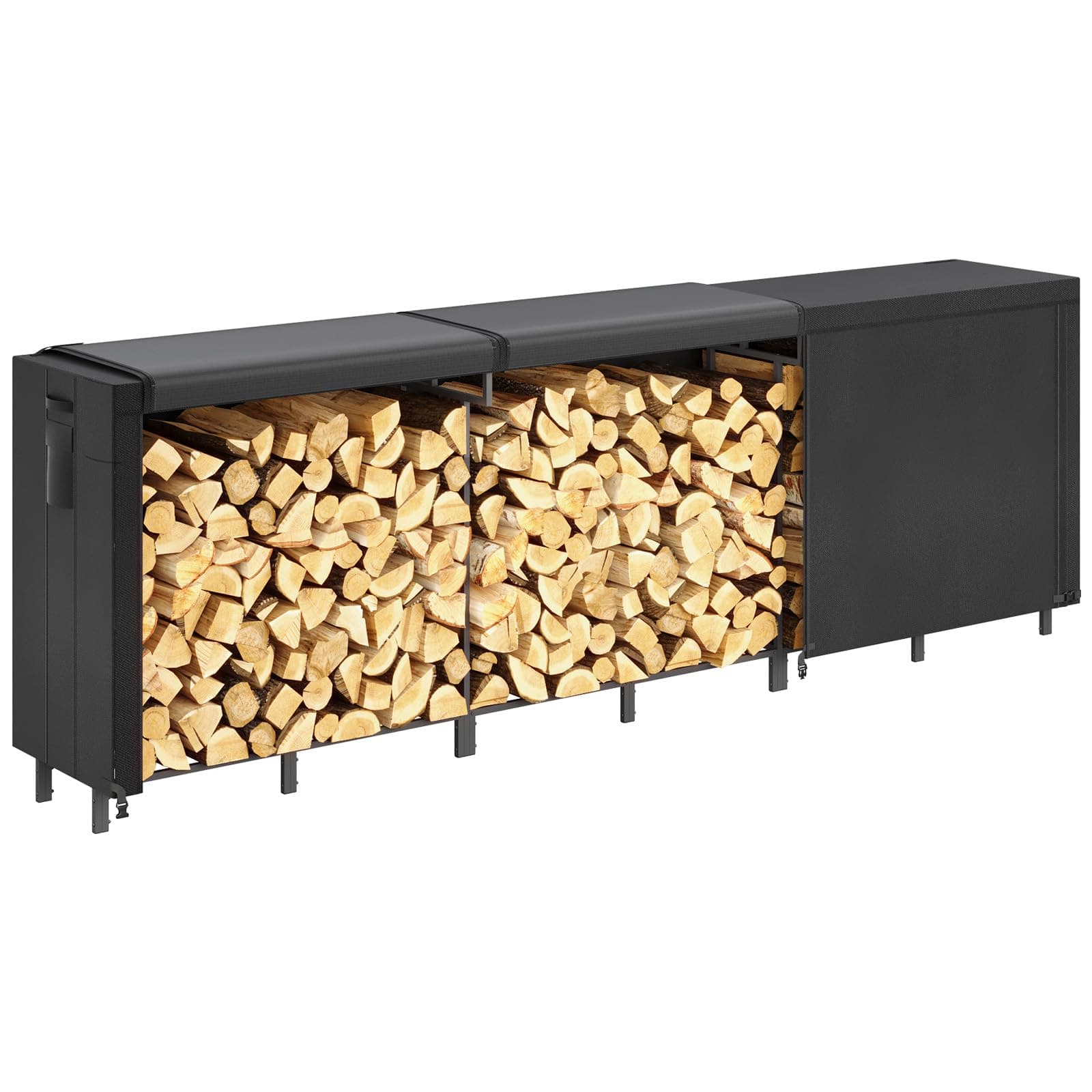 Lifewit Estante Almacenamiento Leña con Cubierta Impermeable, 365.8×58,5×122cm Estante Resistente para Troncos, Soporte para Leña, Registro de leña con Tapa para Chimeneas, Pozos de Fuego