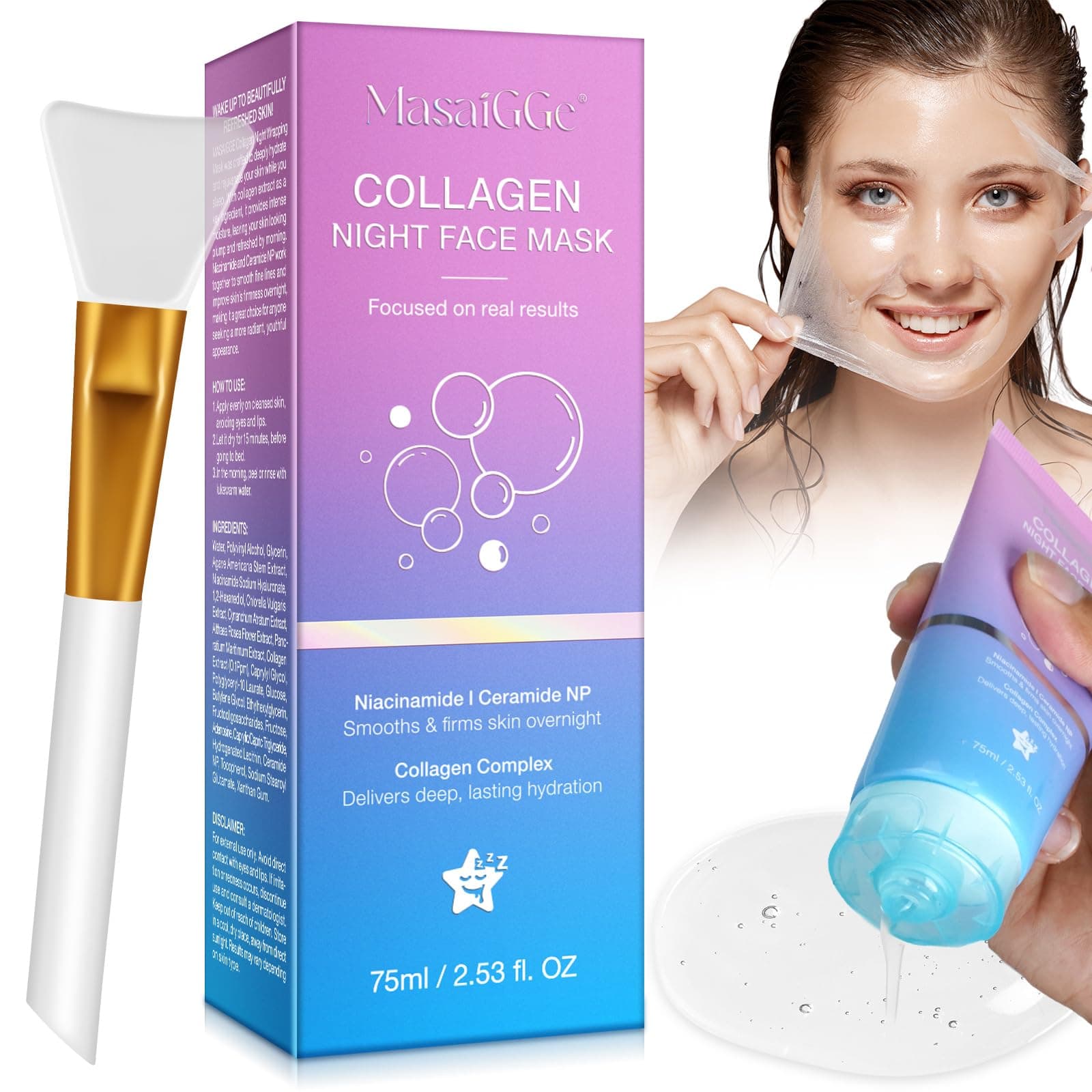 Mascarilla Colageno Facial Coreana, Collagen Night Wrapping Mask, Mascarilla de Colágeno para Reafirma la Piel, Mascarilla Facial Hidratación Profunda, Reduce Arrugas, Mejora la Elasticidad de la Piel