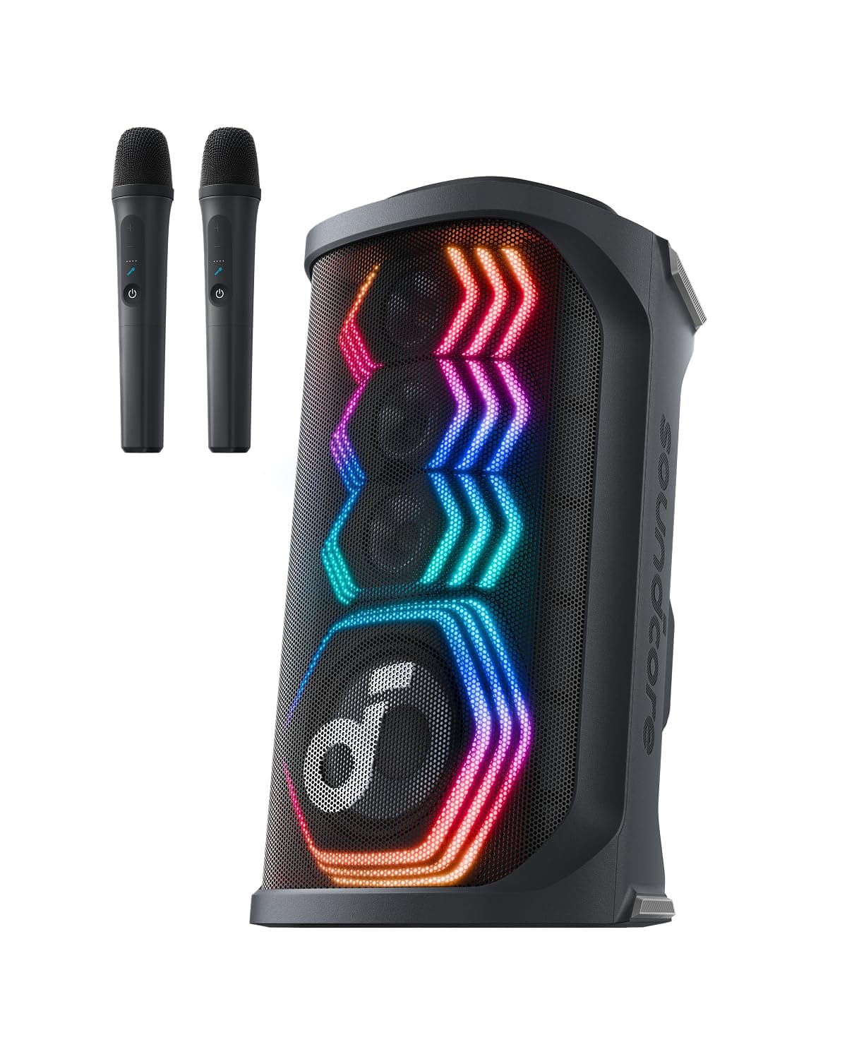 soundcore Rave 3S Partybox mit KI-Karaoke, Party-Lautsprecher mit 2 kabellosen Mikros, 200W Sound, KI-Gesangsentfernung, Lichtshow, Auracast, 12h Spielzeit, Bluetooth Lautsprecher für innen & außen