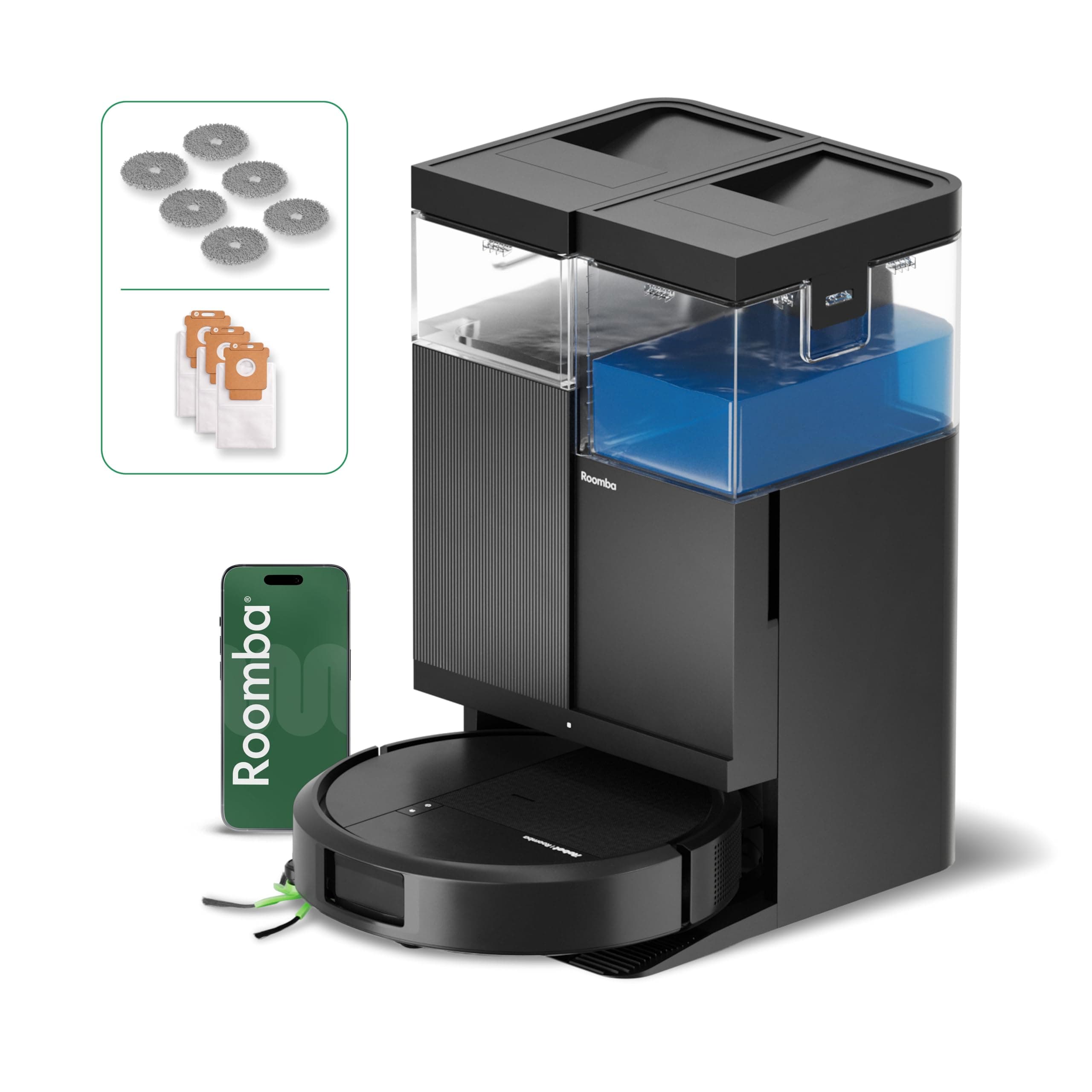 iRobot Roomba Plus 516 Combo Robot+AutoWash- 22KPa -Base Multifonction - Lavage des lingettes à 75°C & séchage à 45°C - LiDAR Clearview - 75 Jours d'autovidage - Accessoires supplémentaires - Noir