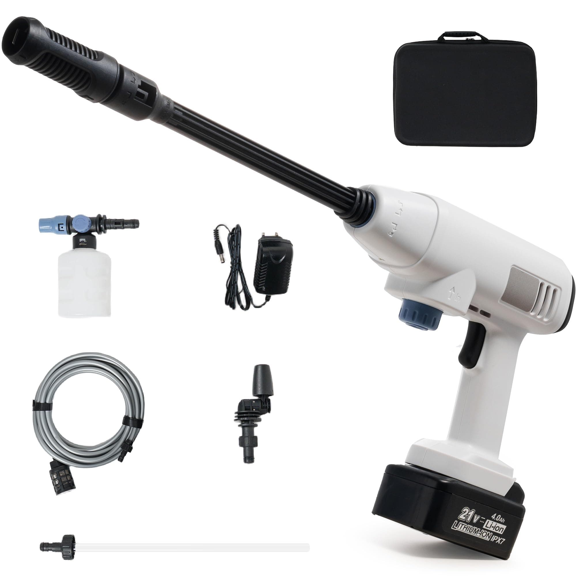 Kalopsia Idropulitrice a Batteria Portatile: Autonomia 21V 4.0Ah IPX7 Impermeabile 725psi Alta Pressione 4L/min con Ugello Multidirezionale per Auto Casa Esterni Professionale e Domestico
