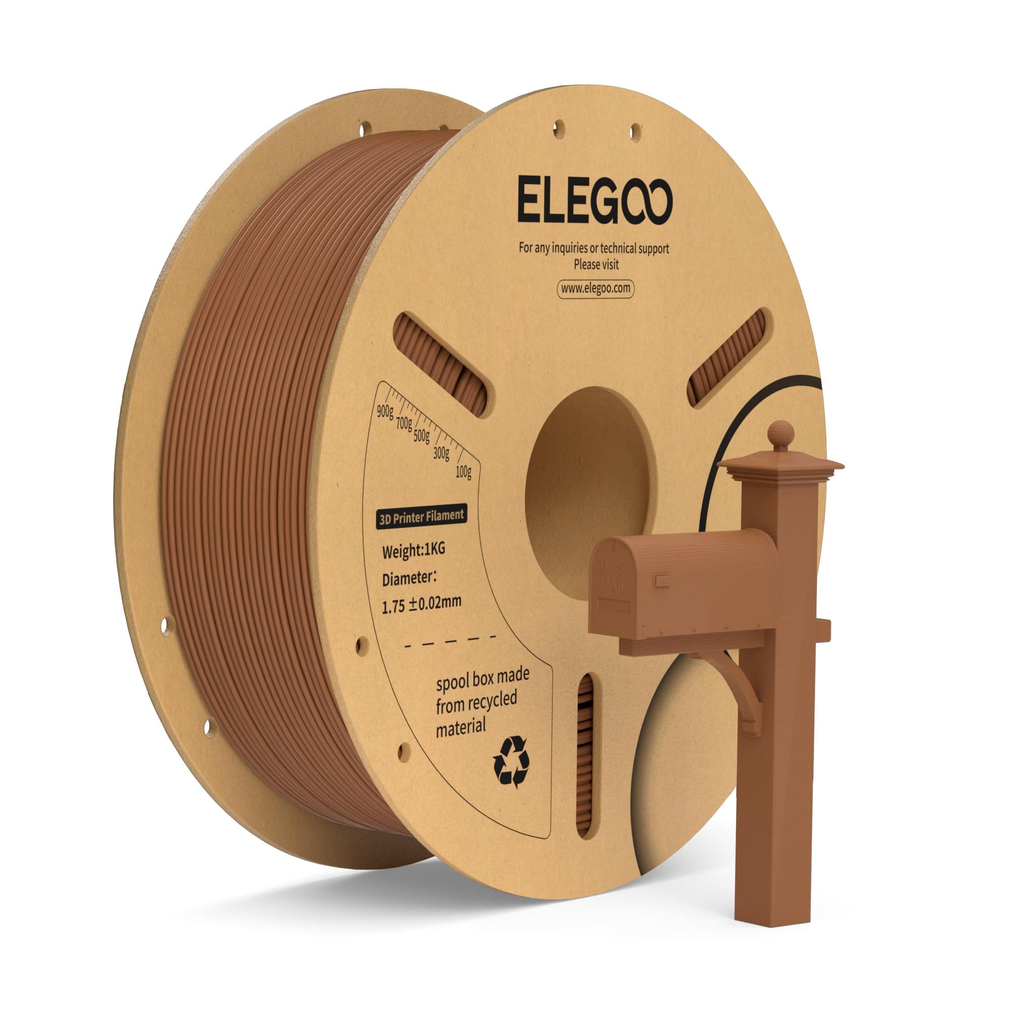 ELEGOO Filamento PLA+ 1.75 1KG Marrón, Filamento PLA Plus para Impresora 3D, Precisión Dimensional +/- 0.02mm, Carrete Filamento 3D,para Mayoría Impresoras 3D