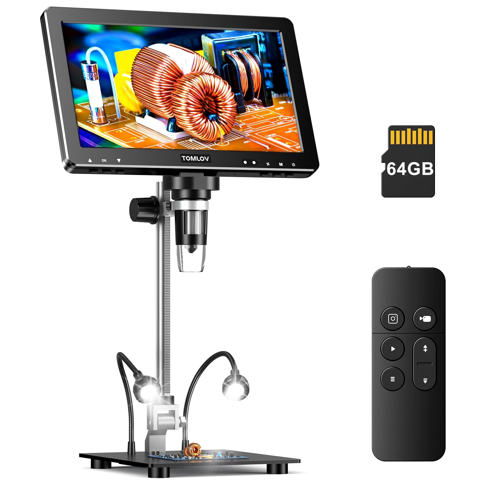 TOMLOV DM9 MAX 10,1" Microscopio Digital, 20MP Lupa para Monedas/Soldadura con Pantalla IPS HD, Regalo para Adultos/Niños, 10 Luces LED Ajustables, Compatible con PC/TV