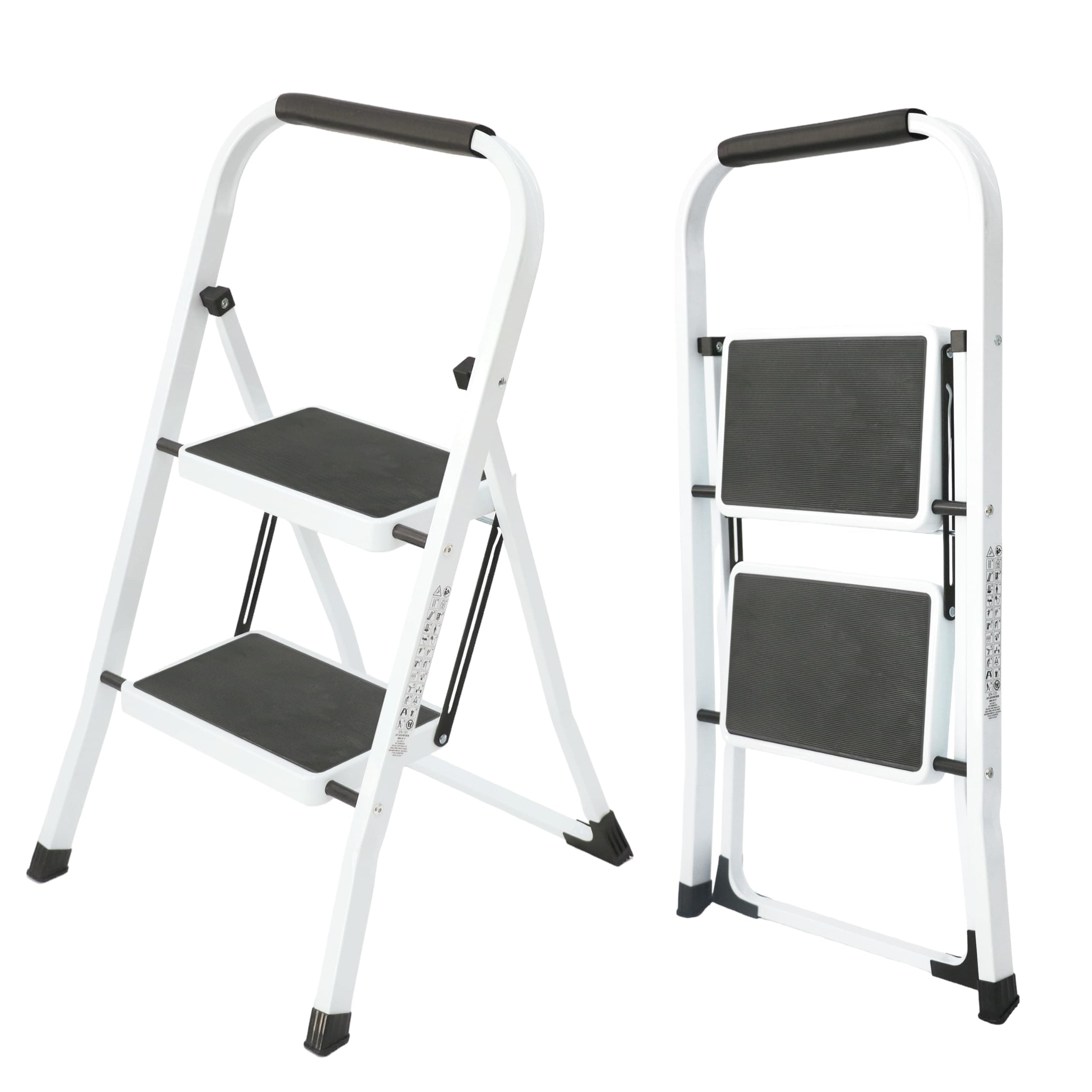 UZIRO Escalera Plegable 2 Peldaños -Estructura de Acero y Peldaño Antideslizante - Asa Superior de Goma - Escaleras Plegables Domésticas - Step Ladder para Hogar (Blanco, 2 Pedaños)