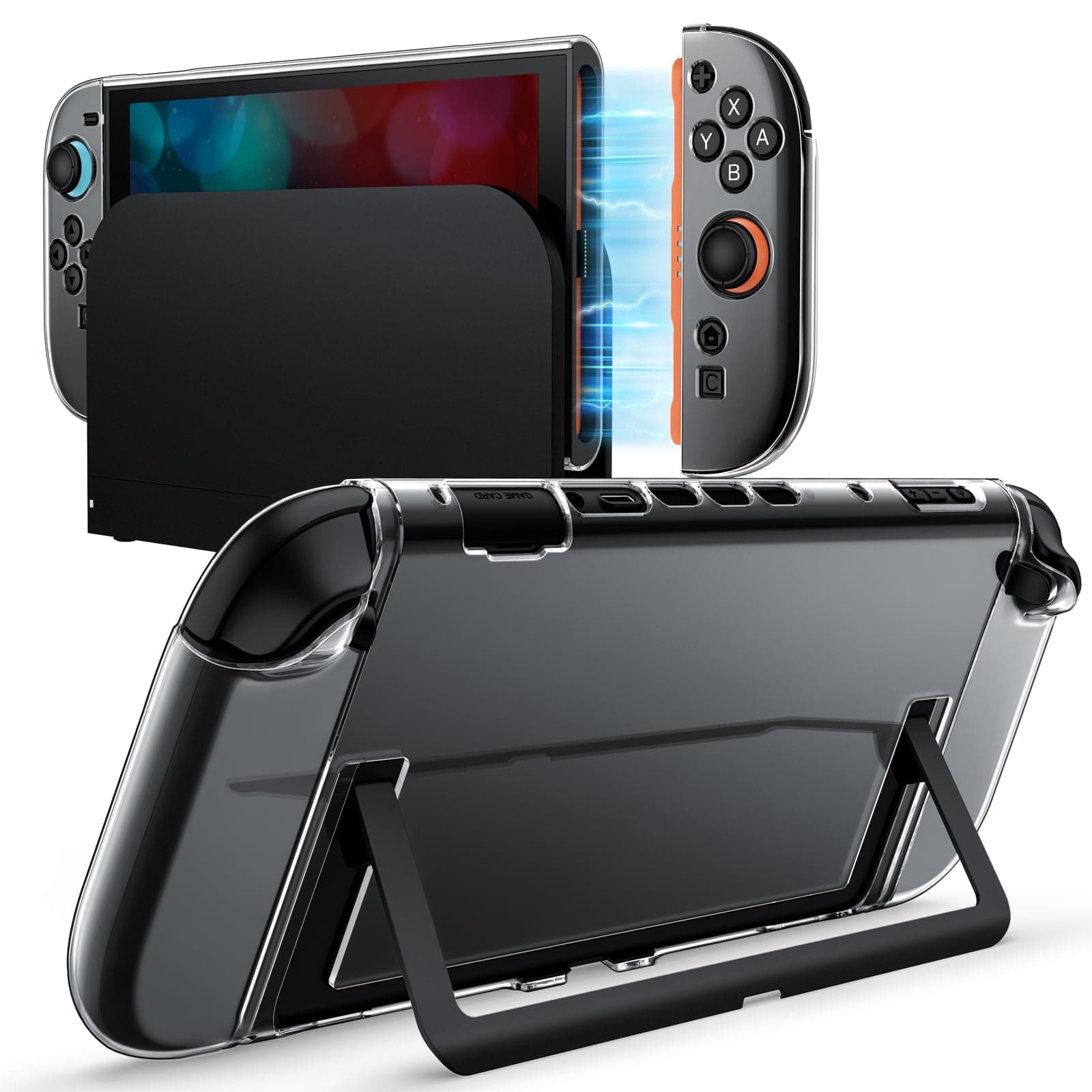 JETech Trasparente Custodia Dockable per Nintendo Switch 2 (2025) 7,9 Pollici, Cover Presa Morbida TPU per Joy-Con Staccabili, Guscio Posteriore in PC Portatile Sottile, Antigraffio