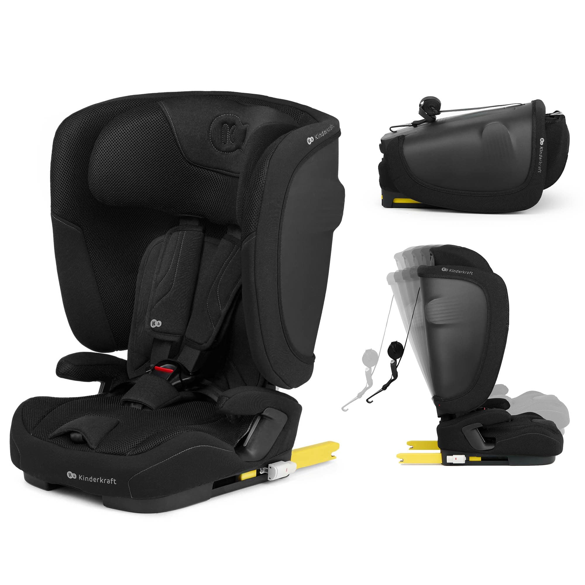 Kinderkraft FIX2GO Silla infantil i-size, 76-150 cm, base Isofix, Top Tether, sensores electrónicos, hasta aprox. 12 años, sistemas de seguridad, tapizados premium, reclinables, Negro