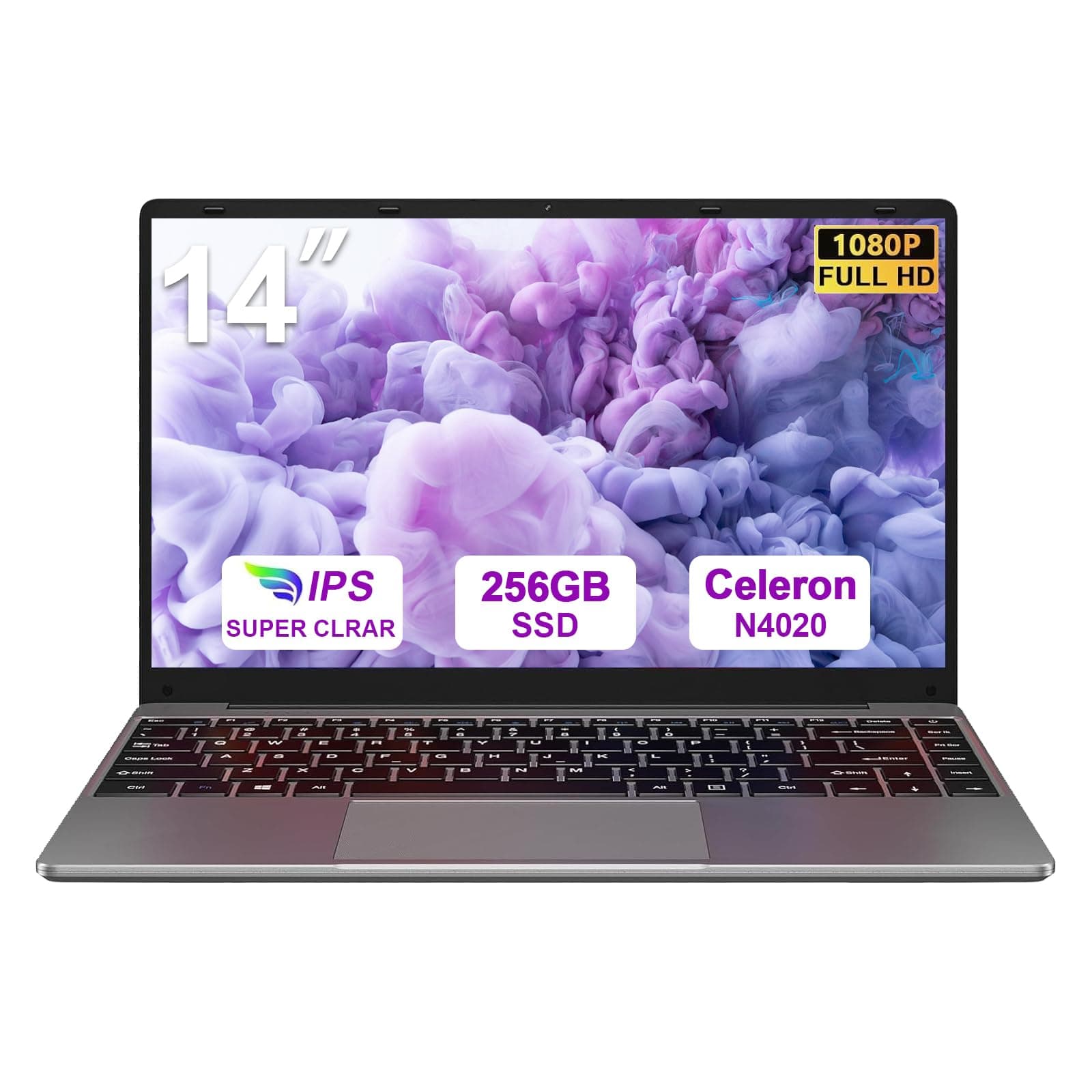 bvate PC Portatile 14 pollici Notebook Win 11 upto 2.8 GHz 256 GB ROM Supporta l'espansione SSD 1TB Celeron N4020 2.4G+5G WiFi 4.2 USB HDMI Tastiera italiana membrana mouse senza fili-Grigio