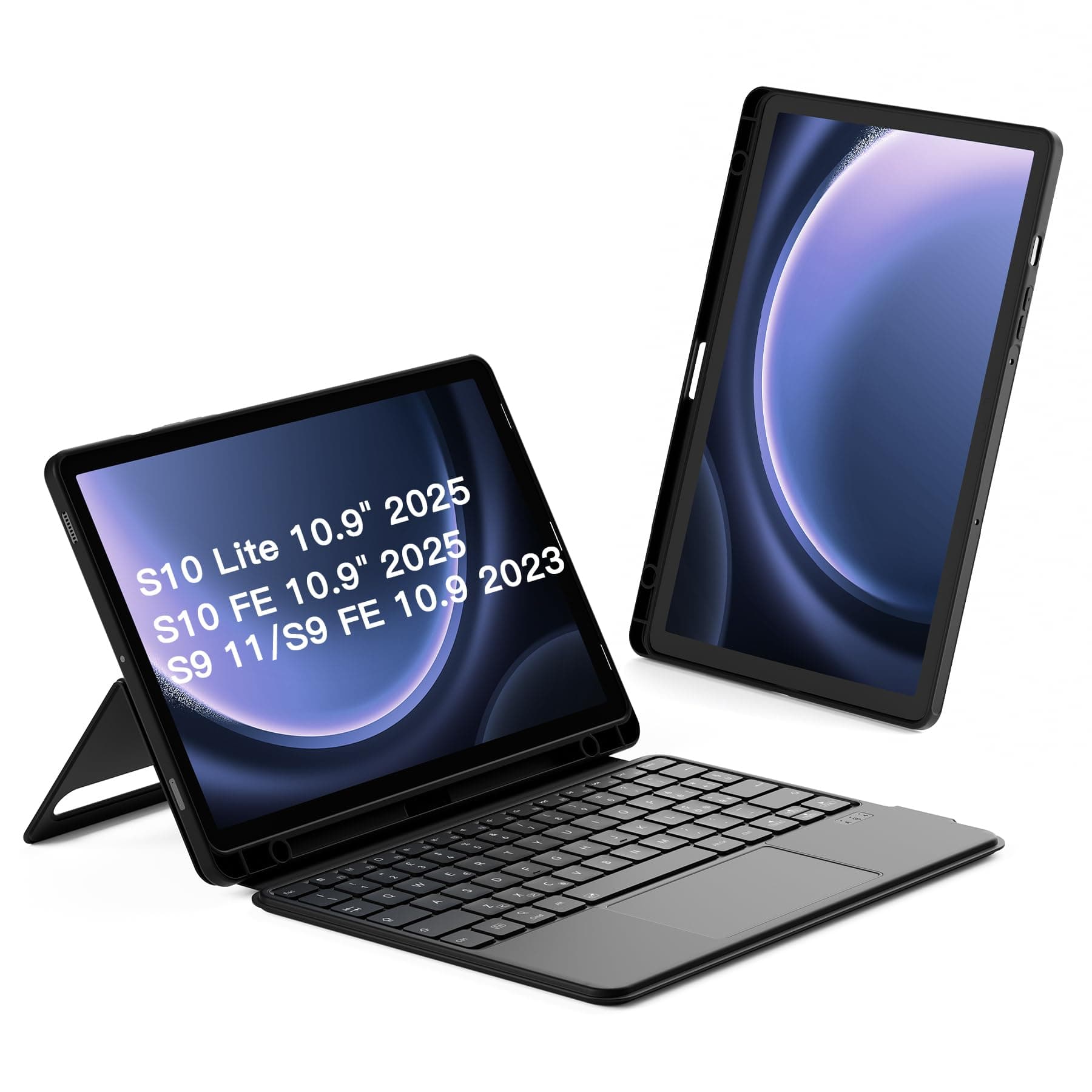 Inateck Custodia Tastiera Samsung Tab S10/S10 Lite/S9, Magnetica Rimovibile | Samsung Tab S10 FE/S9 FE 10.9"/S9 11", tastiera Bluetooth con touchpad, vert/orizz, porta penna integrato,QWERTY Nero