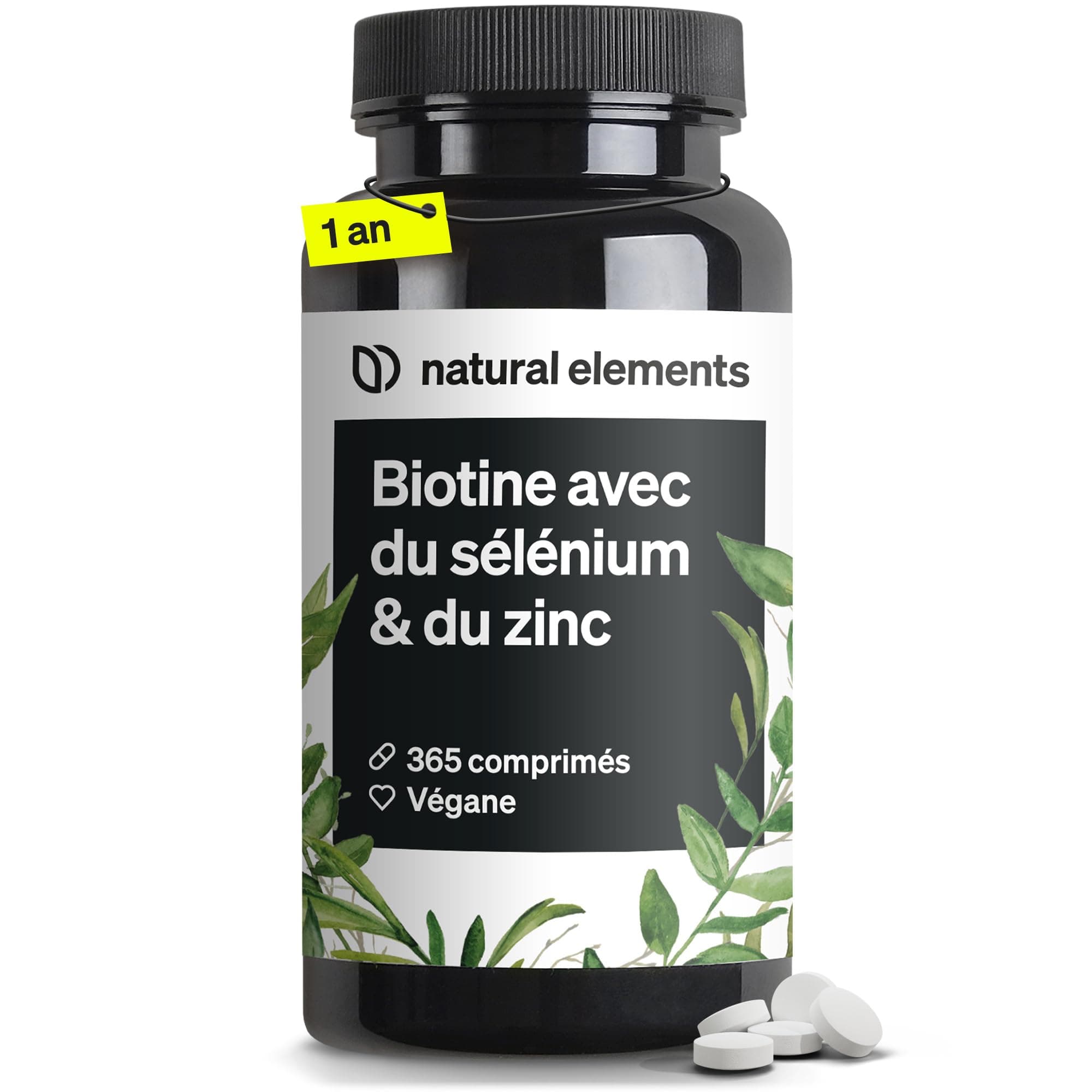Biotine Complexe 365 Comprimés avec Zinc 10 mg et Sélénium 55 µg, 1000 µg pour Pousse Cheveux (1 an d'Approvisionnement), Favorise la Repousse des Cheveux, Peau & Ongles, 100% Vegan