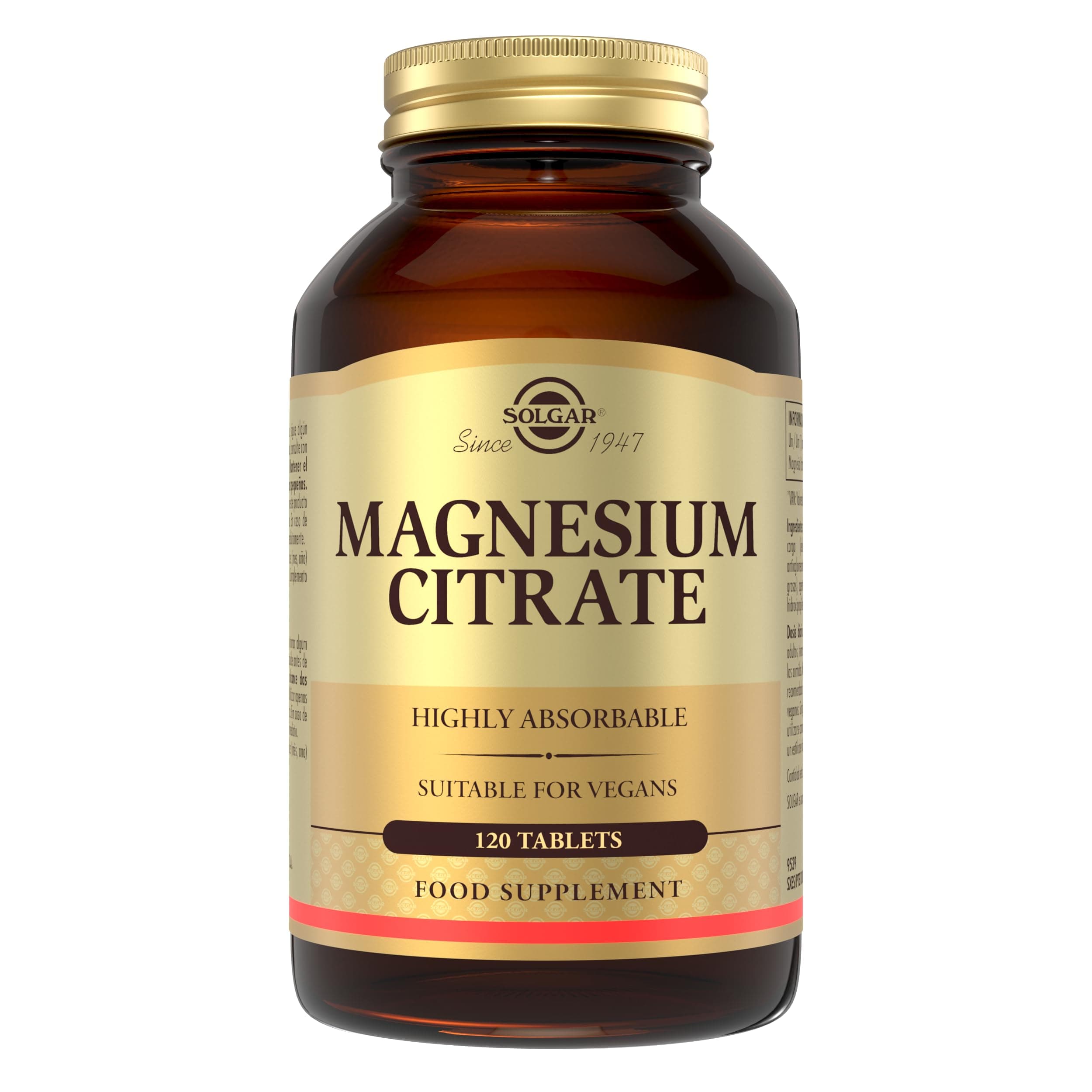 Solgar | Citrato de Magnesio 200 mg Alta Absorción | Energía, Músculos y Huesos | 120 Comprimidos Veganos
