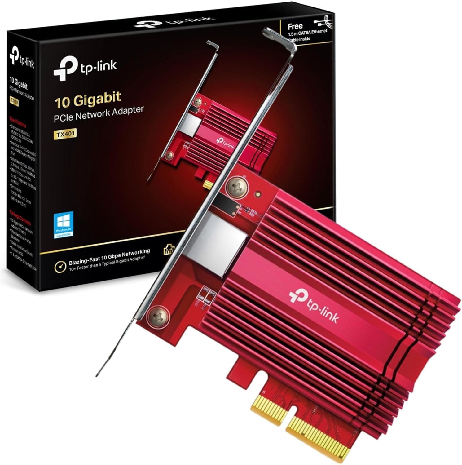 TP-Link TX401-Tarjeta de Red PCIe Ethernet, 10 Gbps, Gigabit, Windows&Linux | Tarjeta de Red PCIe. Ethernet 10G. Disipador Térmico. Instalación Interna. Compatible con Windows.