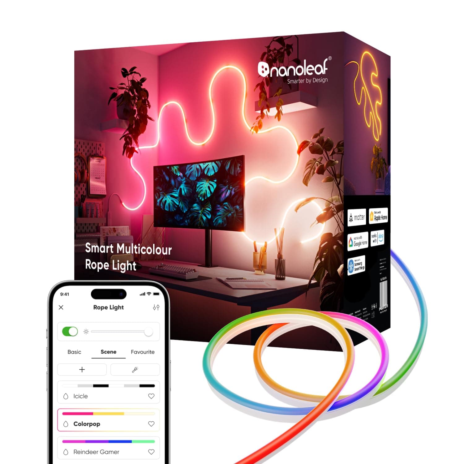 Nanoleaf Ruban Lumineux Néon LED RGB 5m, Bande WiFi Compatible Matter, Alexa et Google Assistant, Sync Musique et Écran, DIY, Scènes Dynamiques via App, Commande Vocale, pour Chambre et Déco Murale