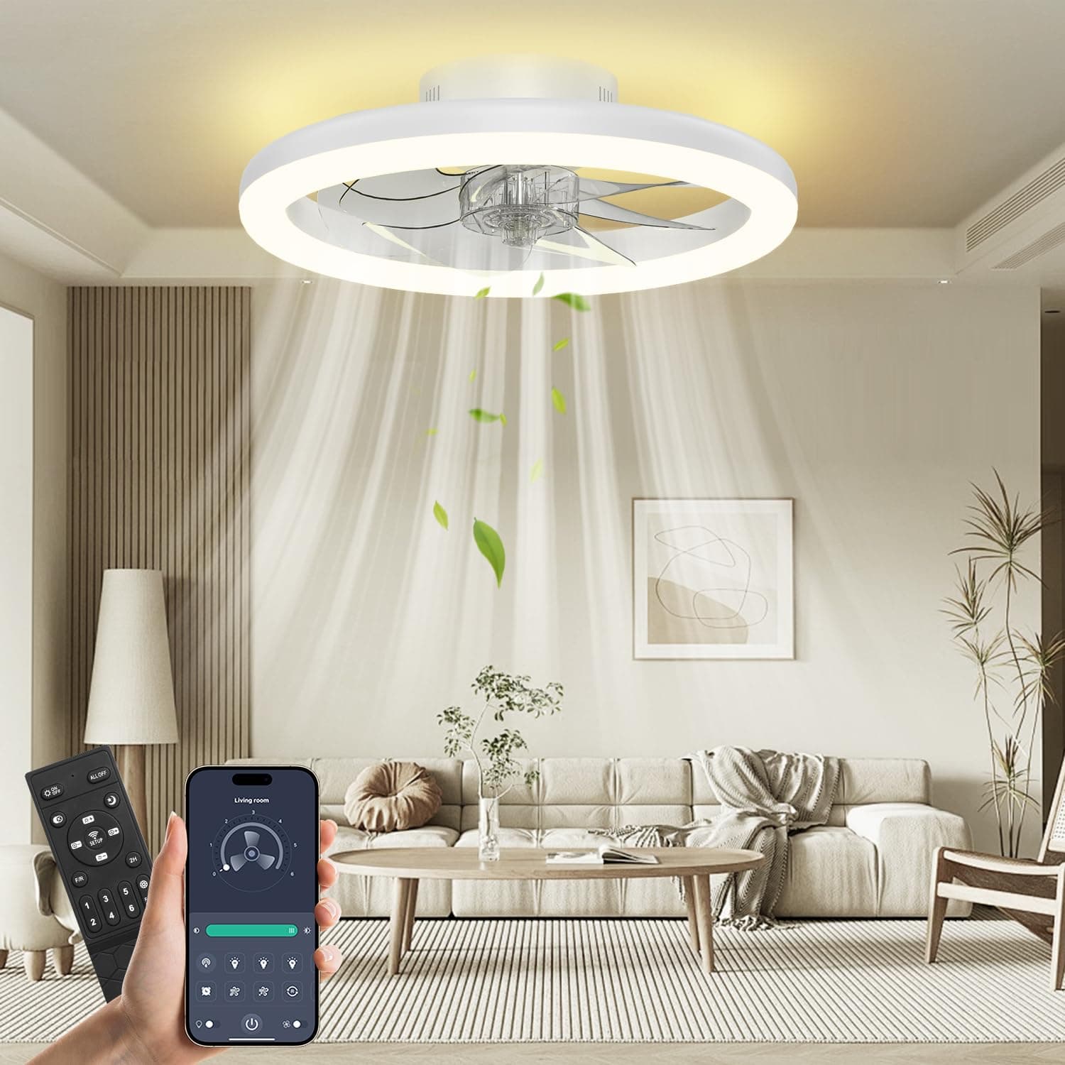 Nalezuns Ventilateur de Plafond, 40cm Ventilateur Plafond avec Lumiere Silencieux, intensité variable, 3 couleurs pour toutes les saisons