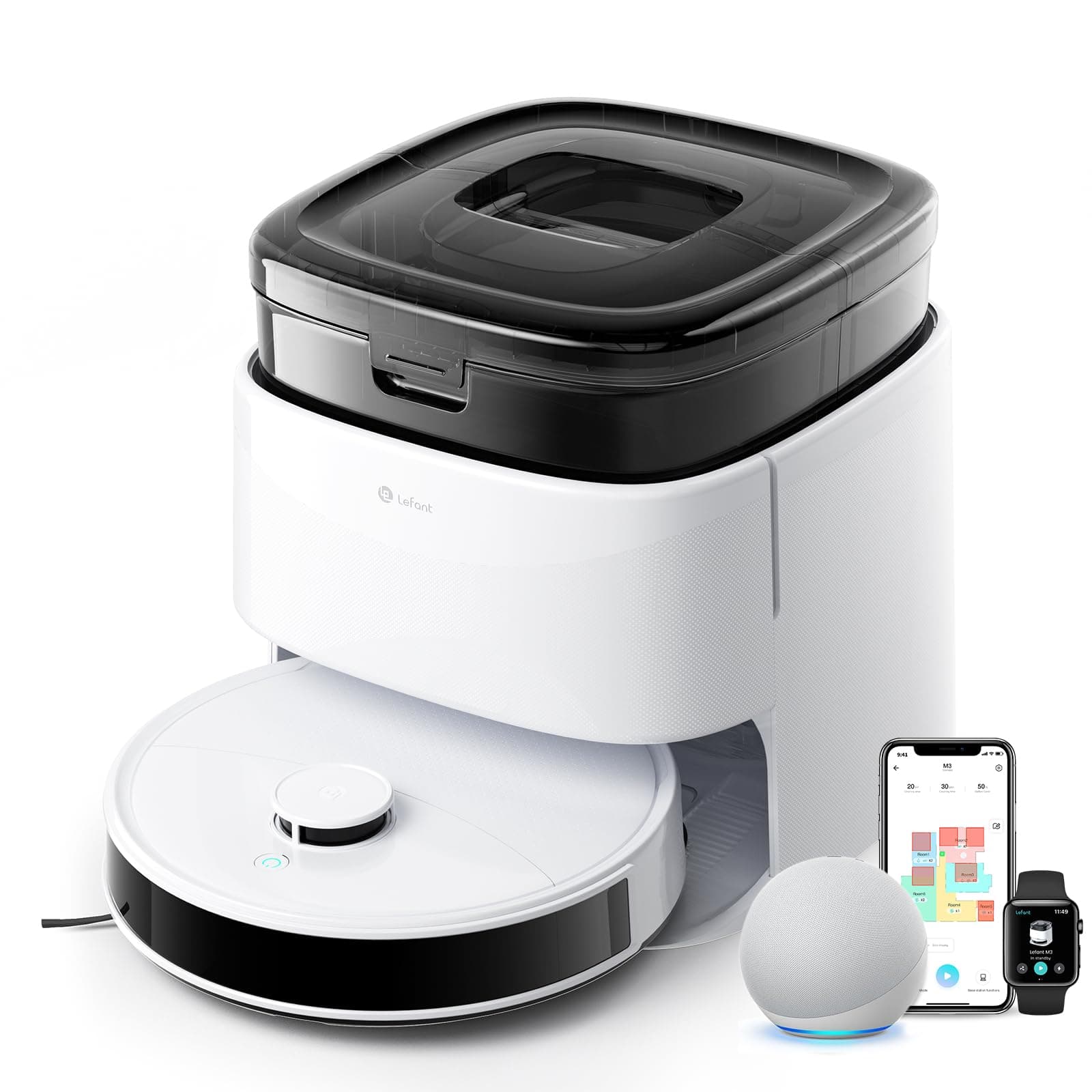 Lefant M3 Robot Aspirateur Laveur 12 000 Pa, Station Multifonctionnelle, Double Serpillière Rotative 200 TR/Min, Navigation dToF, Évitement d'obstacles PSD, 220min, 30 réglages de Niveau d'eau