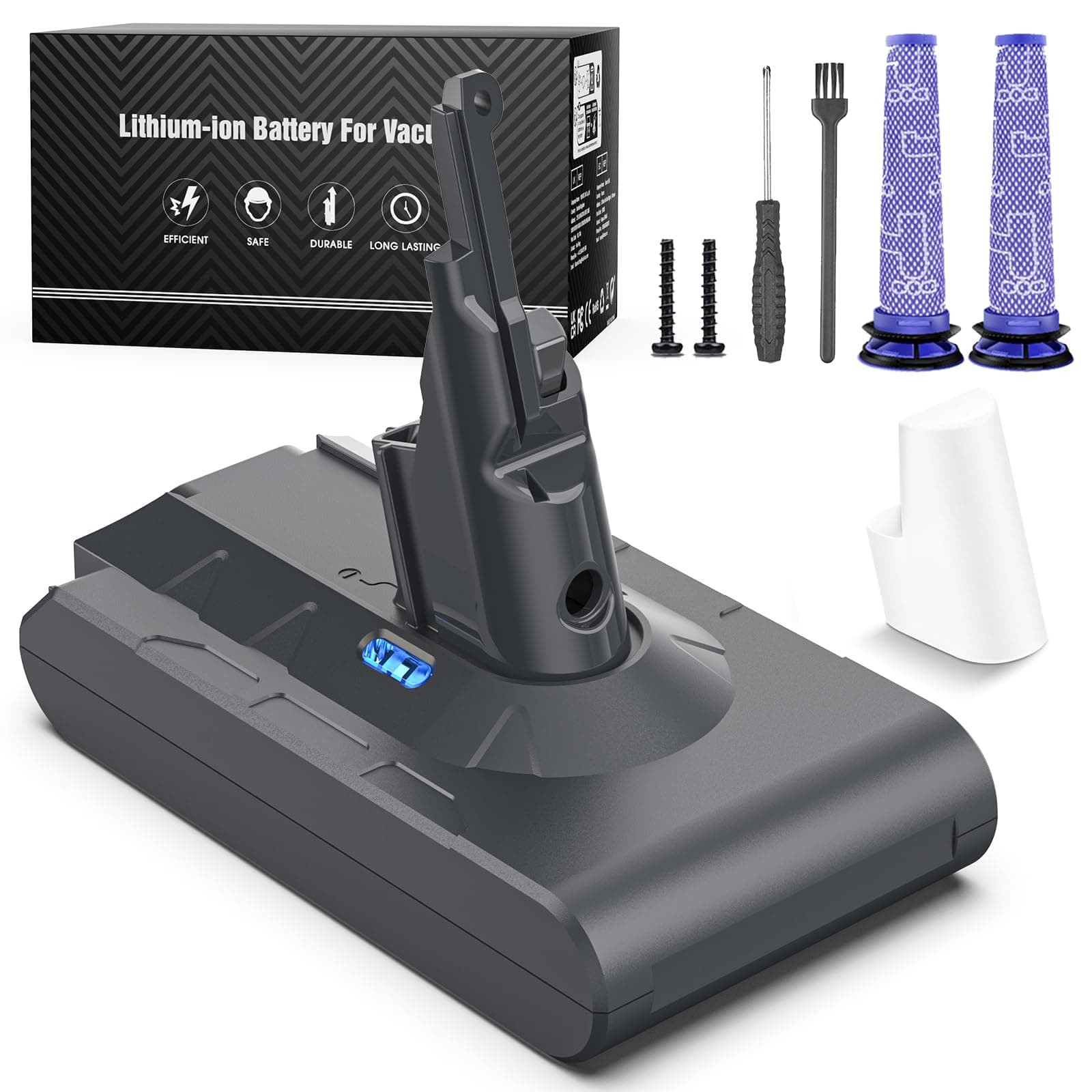 Keenstone 6500mAh Batterie pour Dyson V8 SV10 Absolute Fluffy Animal Plus Motorhead Aspirateur - 2 Filtres, Tournevis et Vis Inclus
