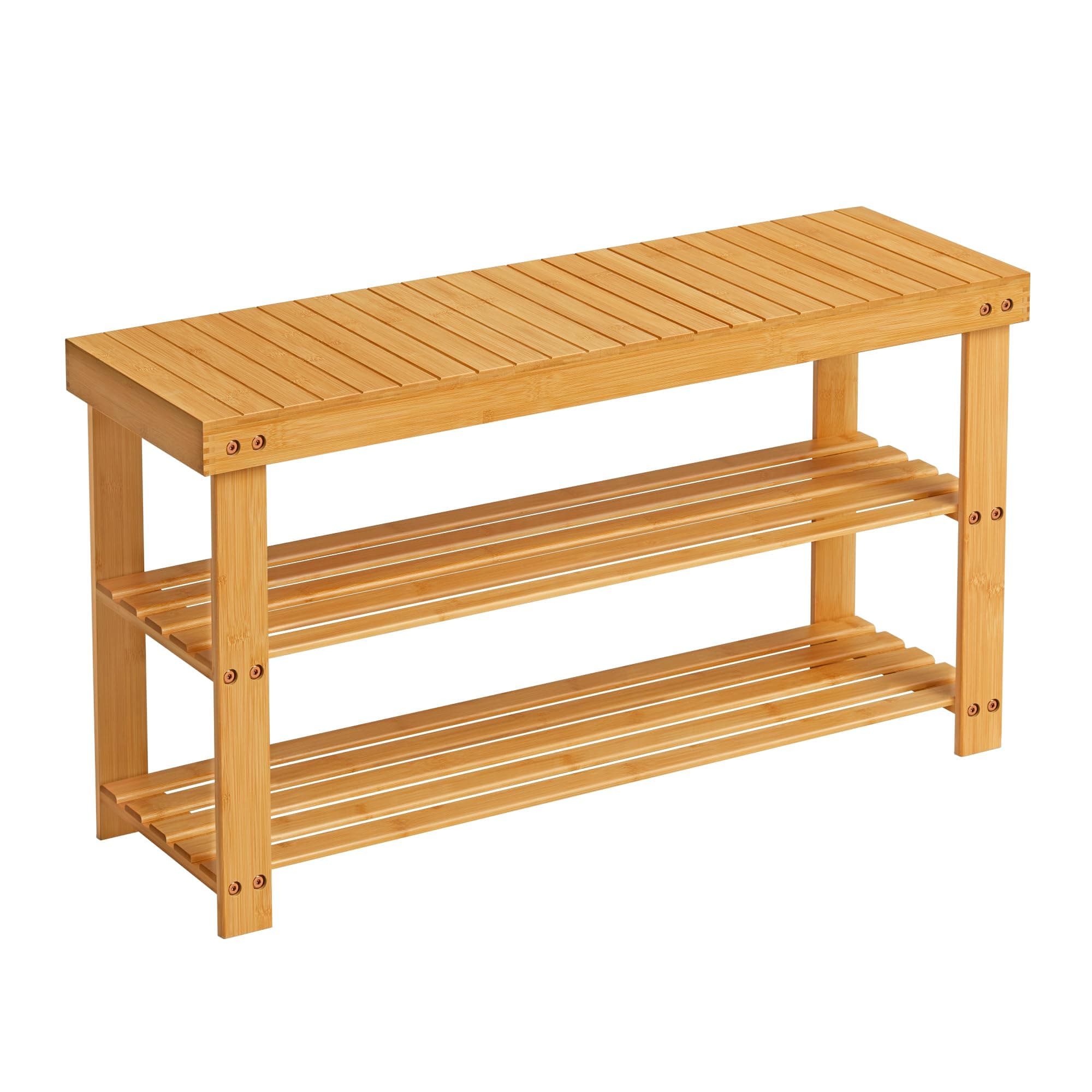 SONGMICS Banco Zapatero de Bambú de 3 Niveles, 28,7 x 90 x 45,3 cm | Organizador de Zapatos, Soporta hasta 130 kg, para Entrada, Baño, Dormitorio, Natural, Colección BAMBOU LBS90N