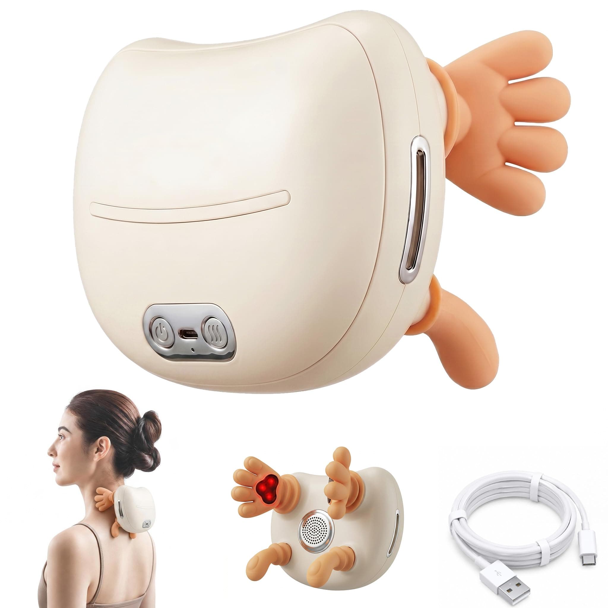 Masajeador De Cuello 4D Inalambrico, Masajeador Cervical Con Calor 2 Niveles, Recargable USB-C para Casa, Oficina y Viajes, Regalo para Mujeres, Hombres mamá y Papá