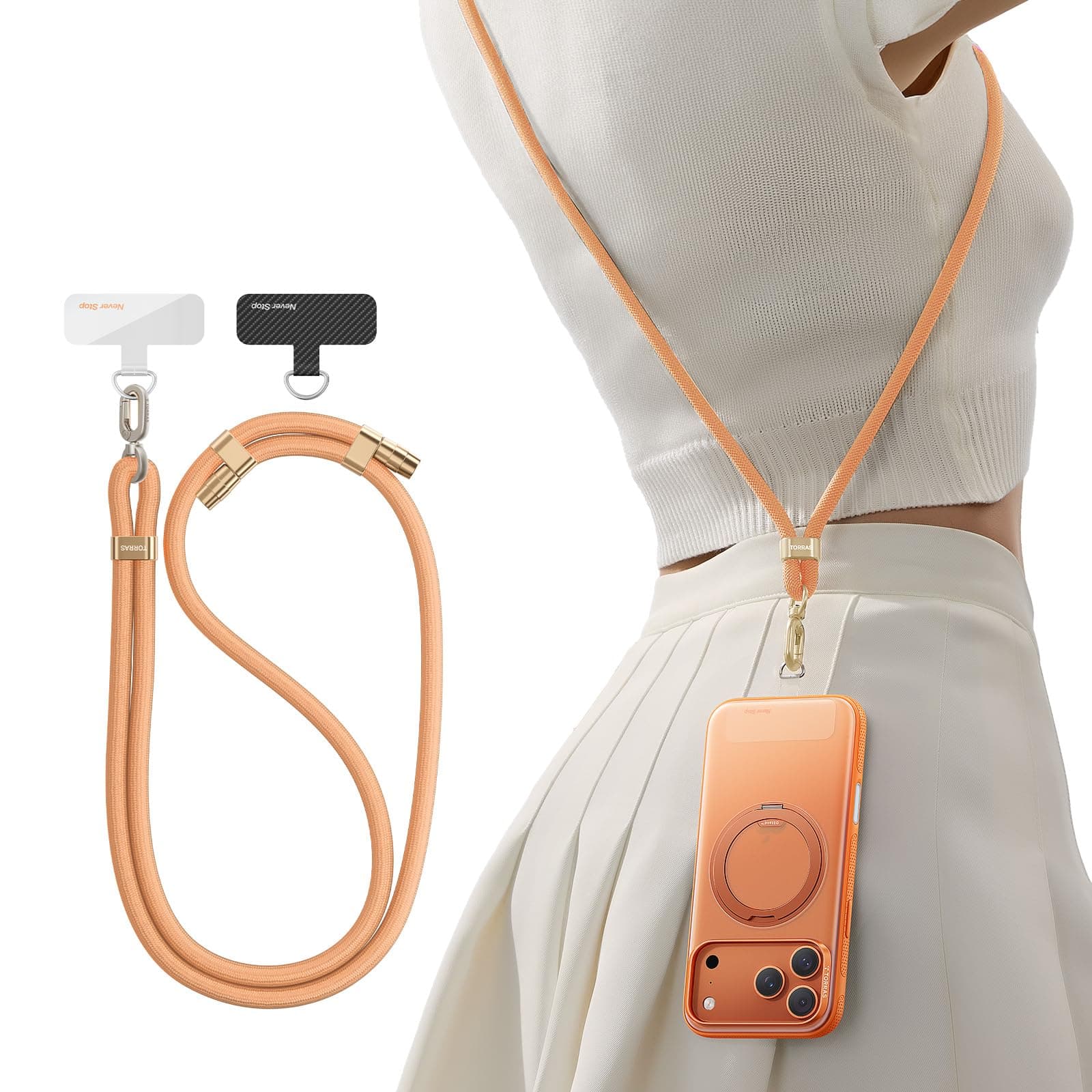 TORRAS Handykette Universal Verstellbar Handyband zum Umhängen aus doppeltem Nylon-Seil Robust Angenehm Lanyard Handy Umhängeband mit Metallschnalle Haltbar Orange