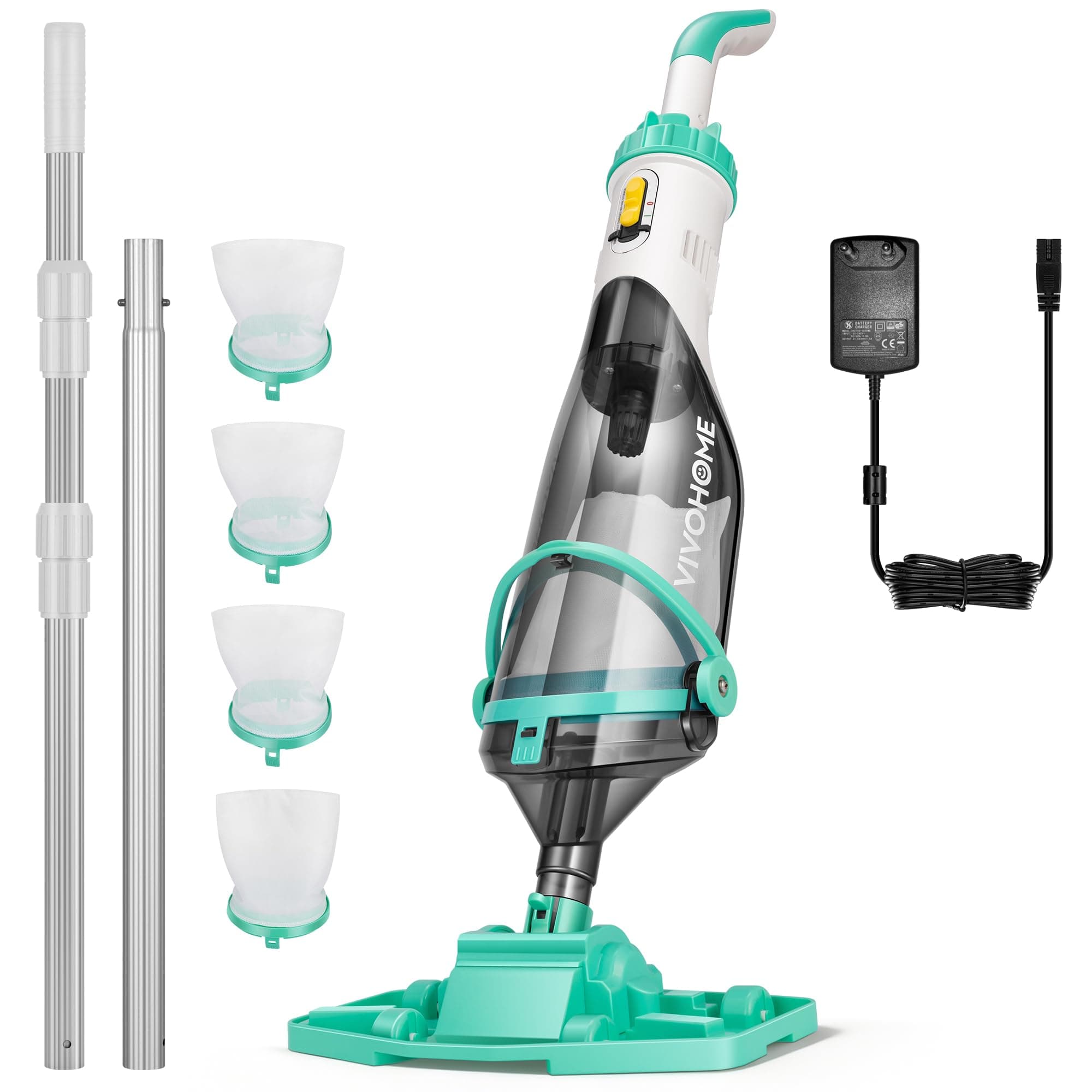 VIVOHOME Aspirateur Piscine sans Fil avec Perche Télescopique 278cm, Nettoyeur de Fond avec Indicateur de Batterie, Débit 4200LPH, Autonomie 60 Minutes pour Piscine Hors-Sol et Enterrée, Spa