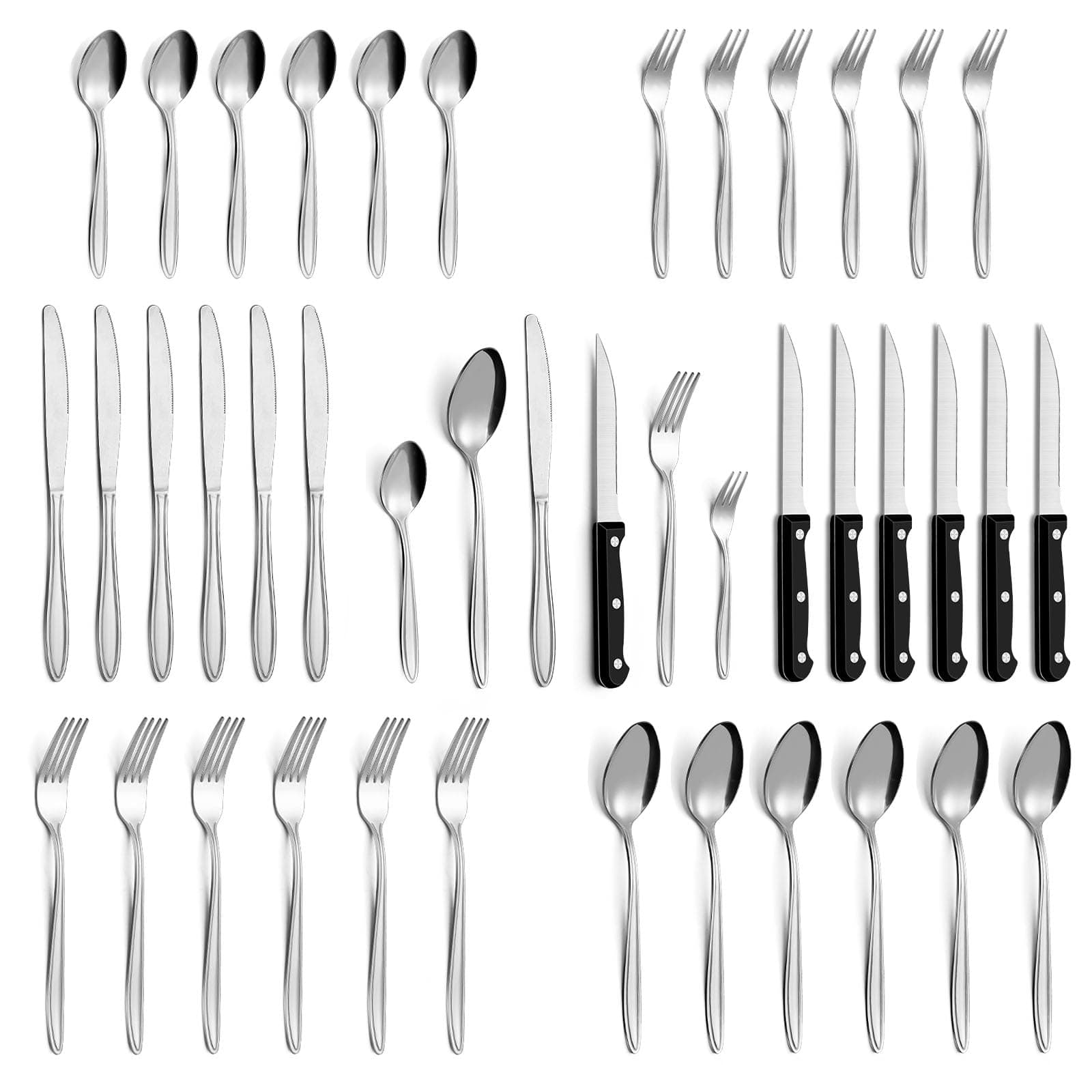 Juego de cubiertos, Gymdin Cubiertos 6 Personas, Cubiertos Acero Inoxidable de 36 Piezas con Cuchillo para Carne, cuberteria Elegante y Moderna, Apta para Lavavajillas