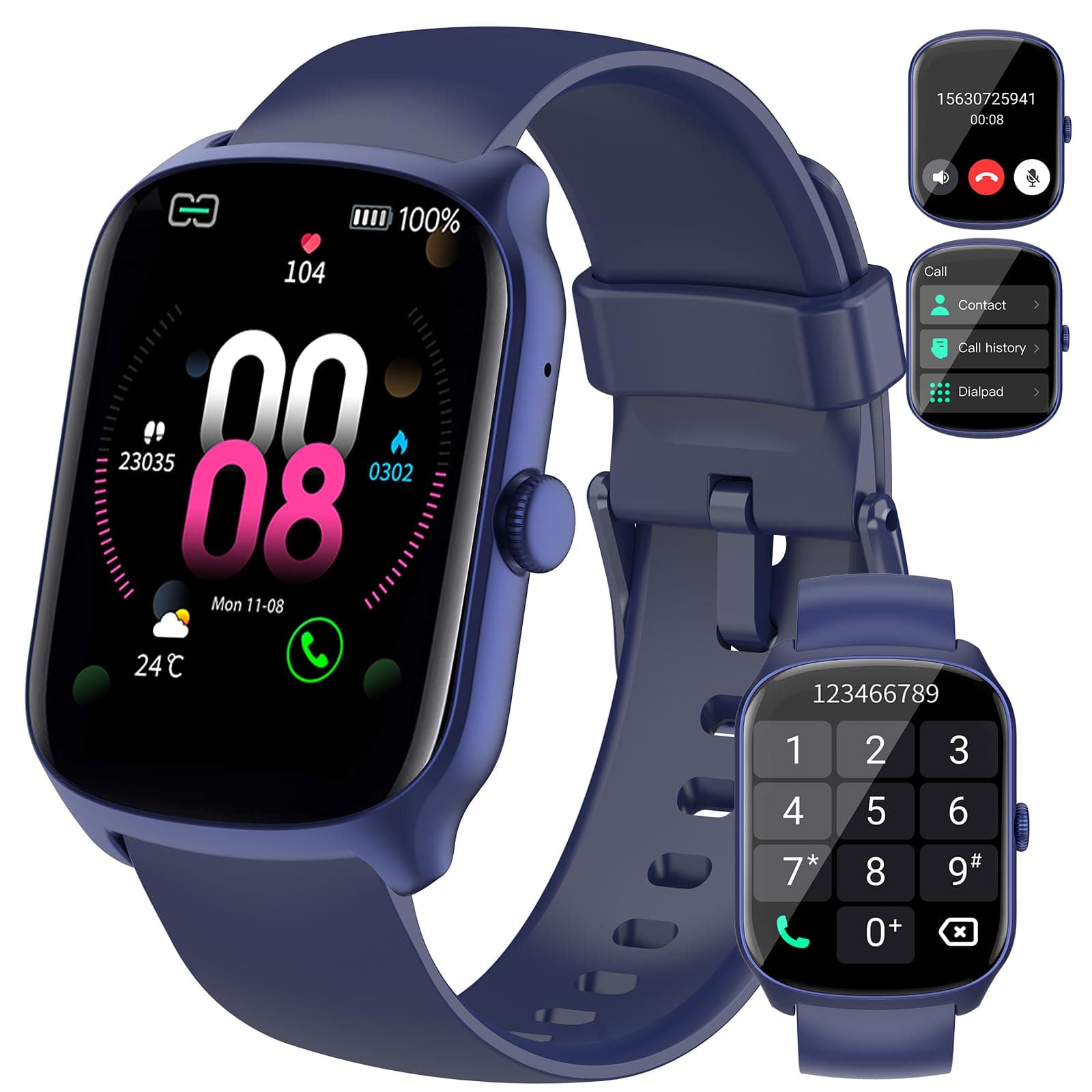 Smartwatch Uomo Donna, 1.95 HD schermo curvo Orologio watch Chiamate Bluetooth, 110+ Modalità Sportive Fitness watch, Contapassi Sonno Cardiofrequenzimetro, IP68 Smart watch per iOS/Android, verde