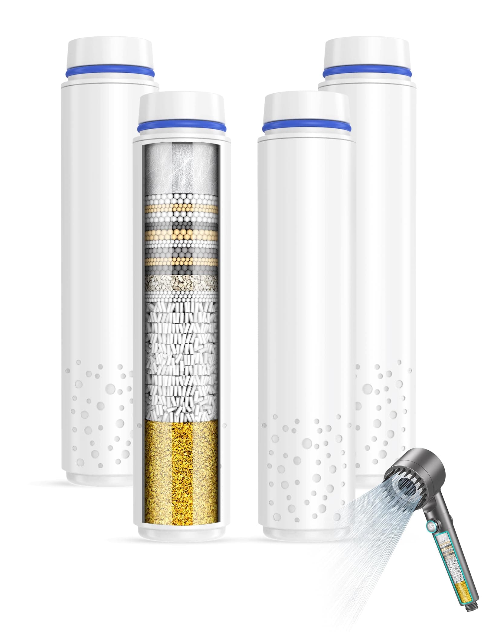 MEKO Pack de 4 filtros solo para ducha de mano con ASIN B0CGHXYM1Y de MEKO, 15 capas de filtro de repuesto para agua dura, limpieza y eliminación de cloro y sustancias nocivas (Azul-pack de 4)