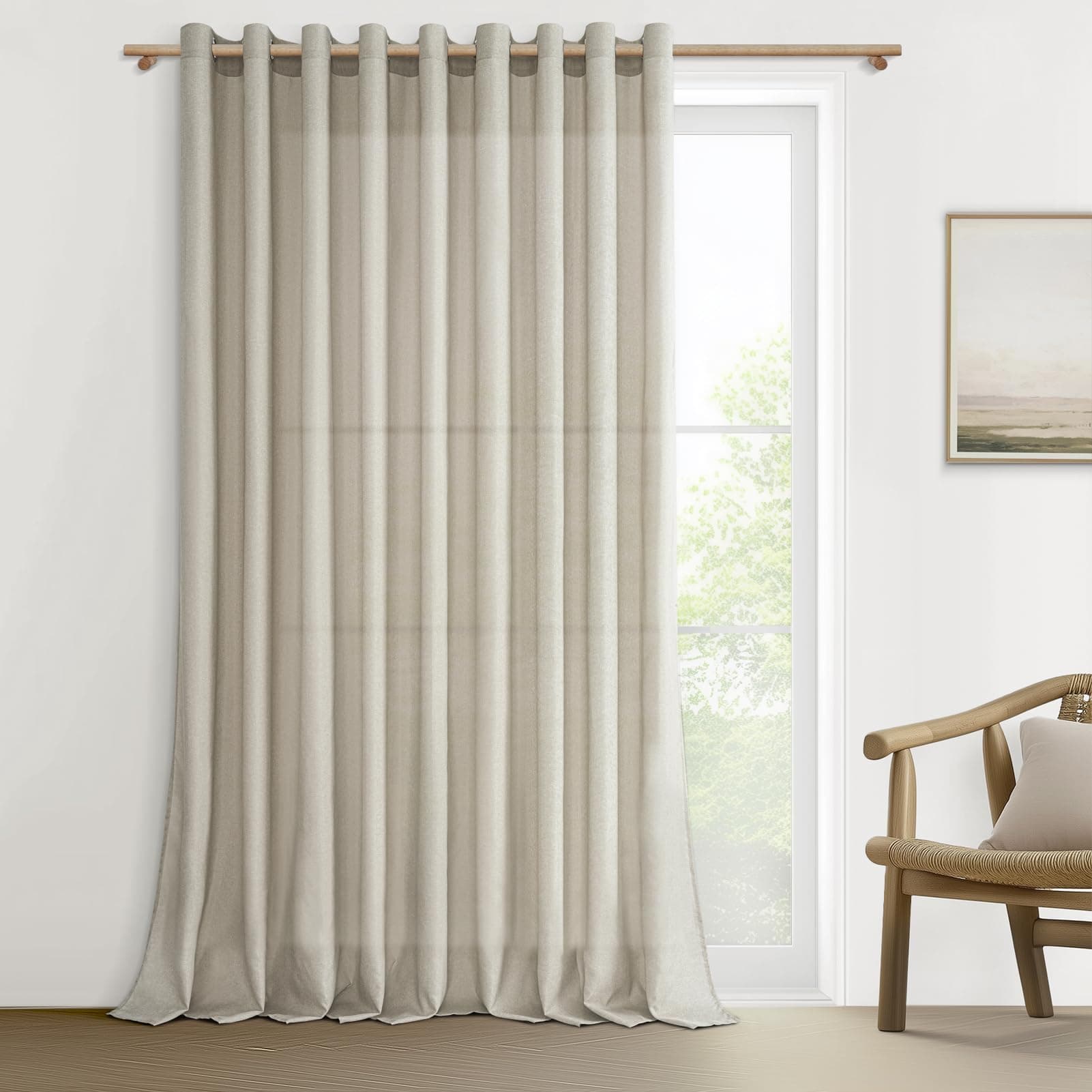 MRTREES Tende Lino Beige Semioscuranti per Interni Camera da Letto Moderna Tende Soggiorno Bellissime Moderne Salotto Eleganti Casa Tenda con Anelli da Interno 1 Pezzo 300x240cm