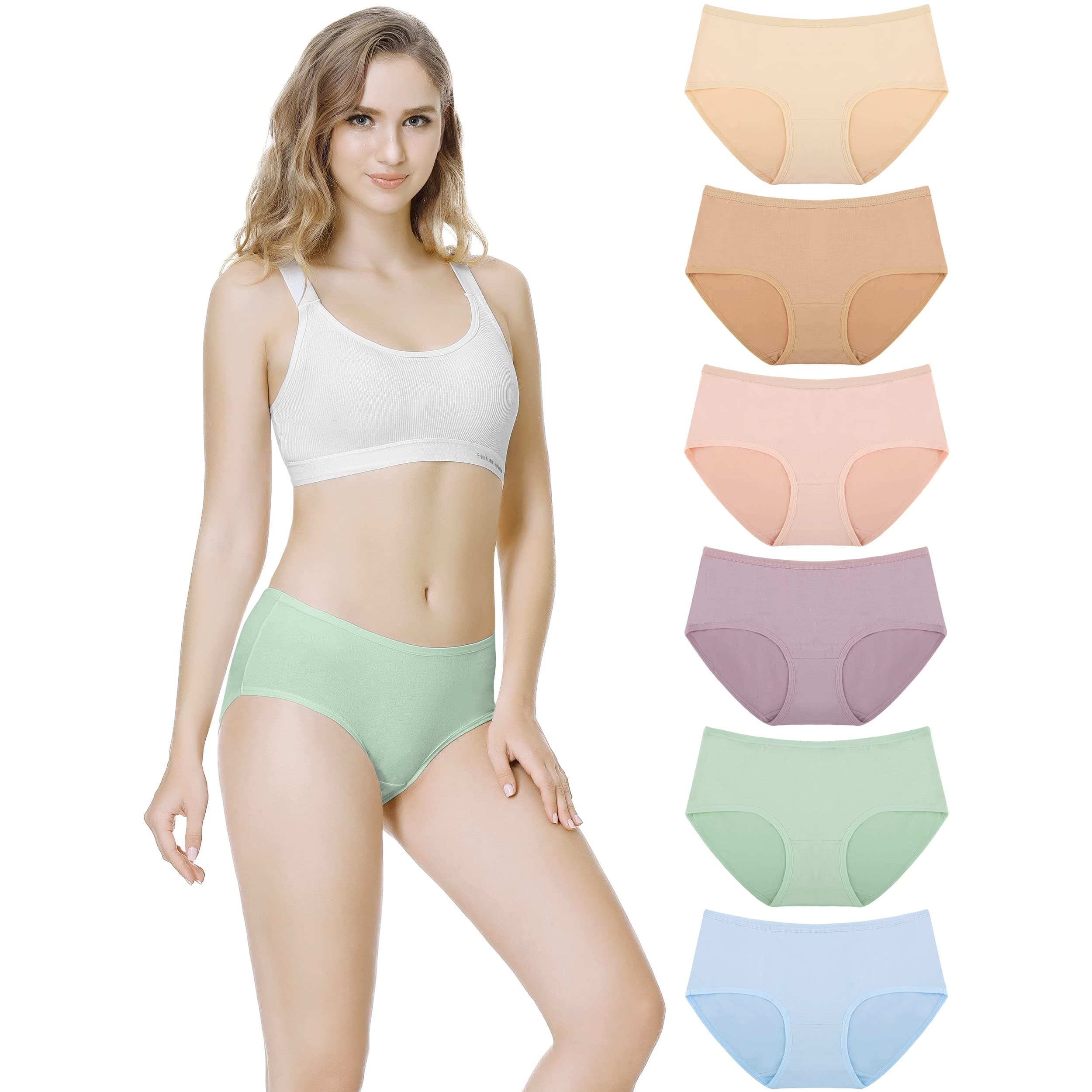 TUUHAW Culotte Femme Coton Taille Midi Confortable Slip Coton Lot de 6