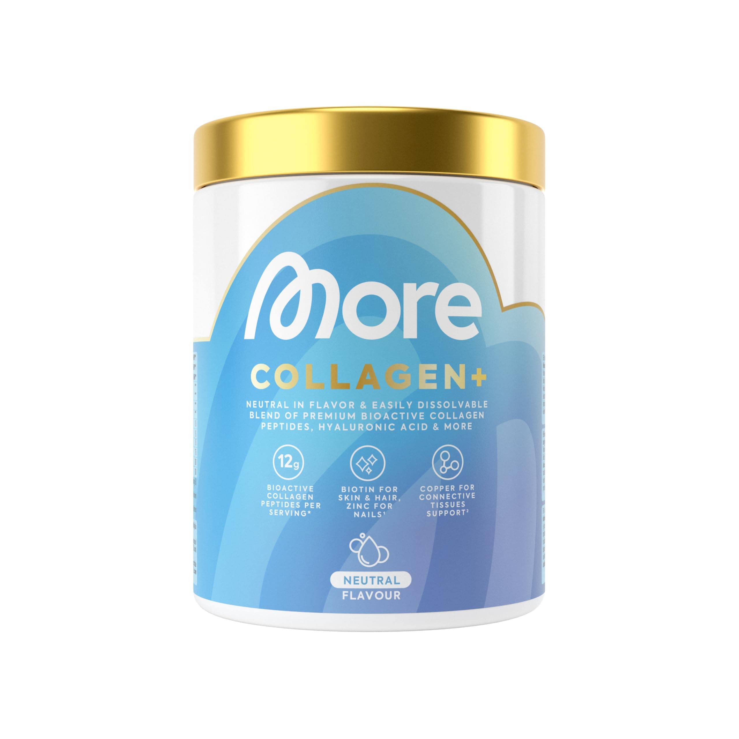 MORE Collagen+, 300 g, Neutral, mit Kollagenhydrolysat, Hyaluronsäure, Vitaminen, Mineralstoffen und Glycin, made in Germany