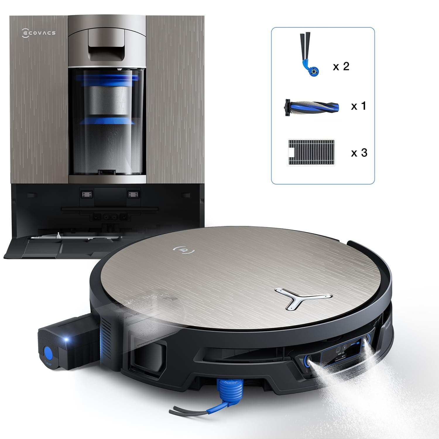 ECOVACS X12S OMNICYCLONE Care kit Saugroboter mit Wischfunktion, 53AW Blast | OZMO ROLLER 3.0, 27.000Pa, FocusJet 2.0 Fleckenvorlösung, ultraschneller PowerBoost, Ausfahrender Wischmopp, Auto-Entleerung
