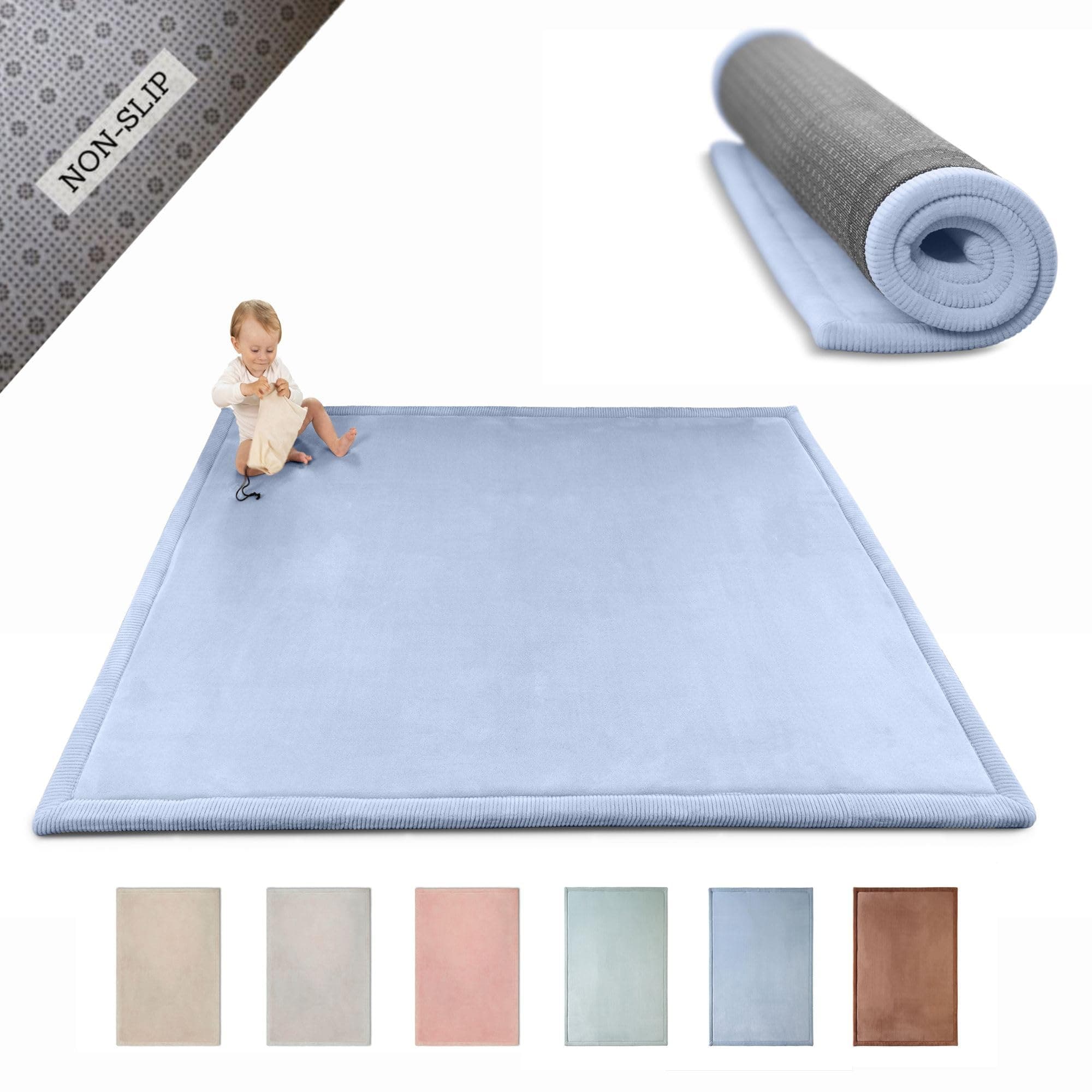 Hakuna Matte Tapis d'éveil Bébé 200x150x2,5cm, Bleu – Tapis de Jeux avec Mousse Mémoire de Haute Qualité – Tapis Antidérapant pour Bébé, Tapis de Sol Enfant, Tatami