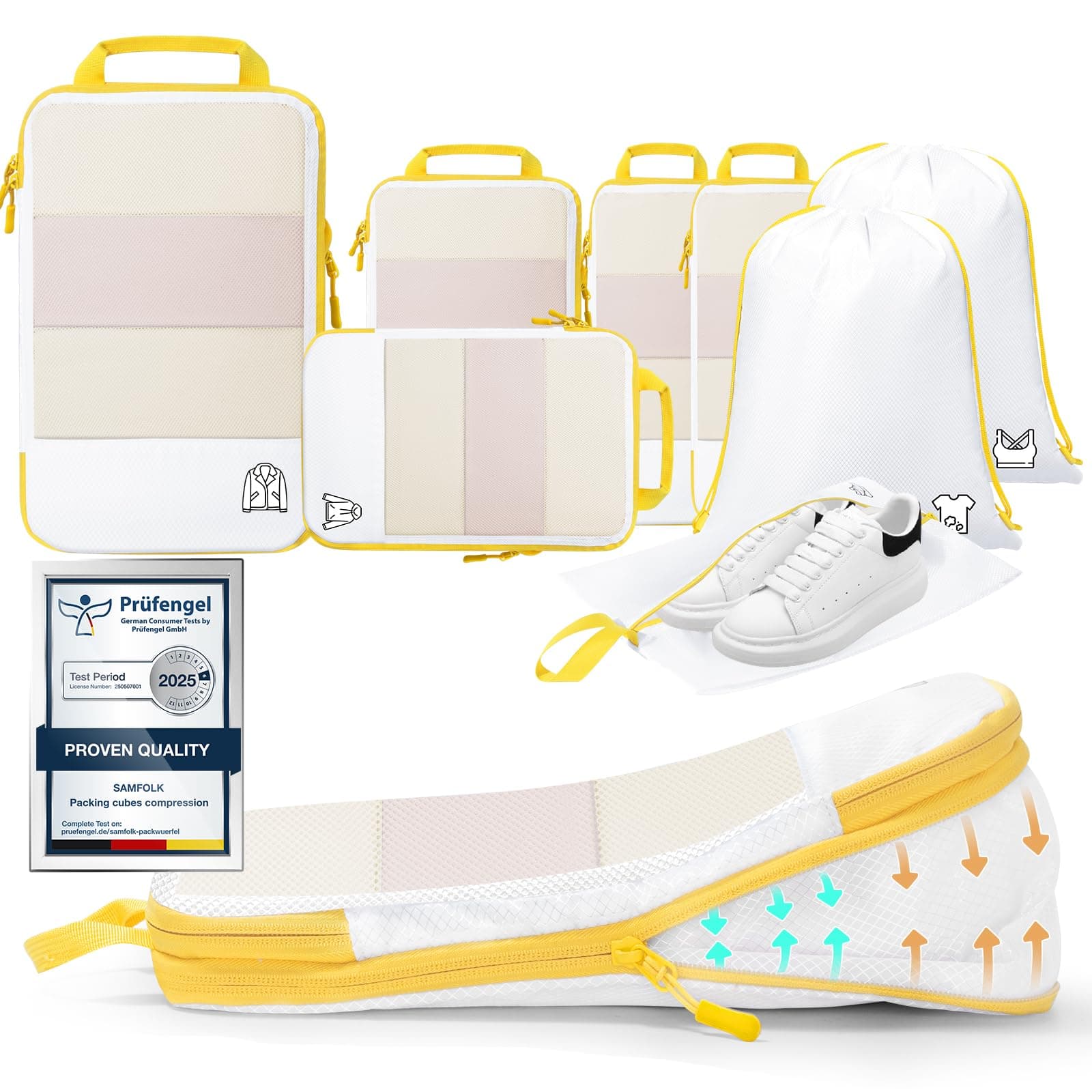 8 cubes de compression pour sac de rangement, organisateur de valise, cubes de compression, sacs de rangement pour sac à dos, emballage pour voyage en citrouille jaune