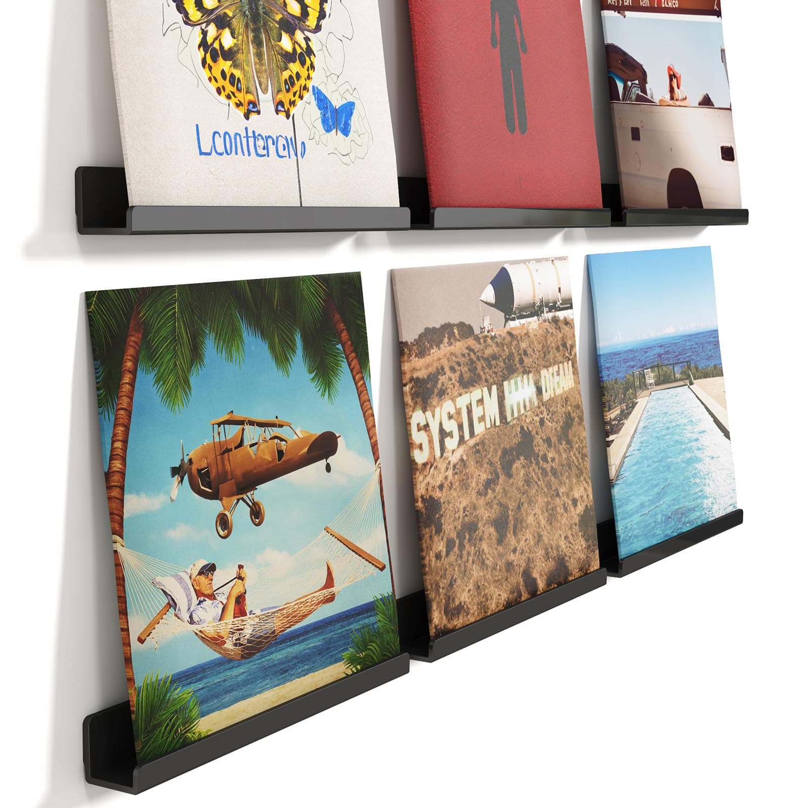 Lifewit Hängeregale für Schallplatten, 6 Pack 30,5CM Schwarz Kunststoff Wandregal Wandhalterung Raumdeko für Buch/Foto/Bild/Kommode im Schlafzimmer, Wohnzimmer, Bad, kinderzimmer