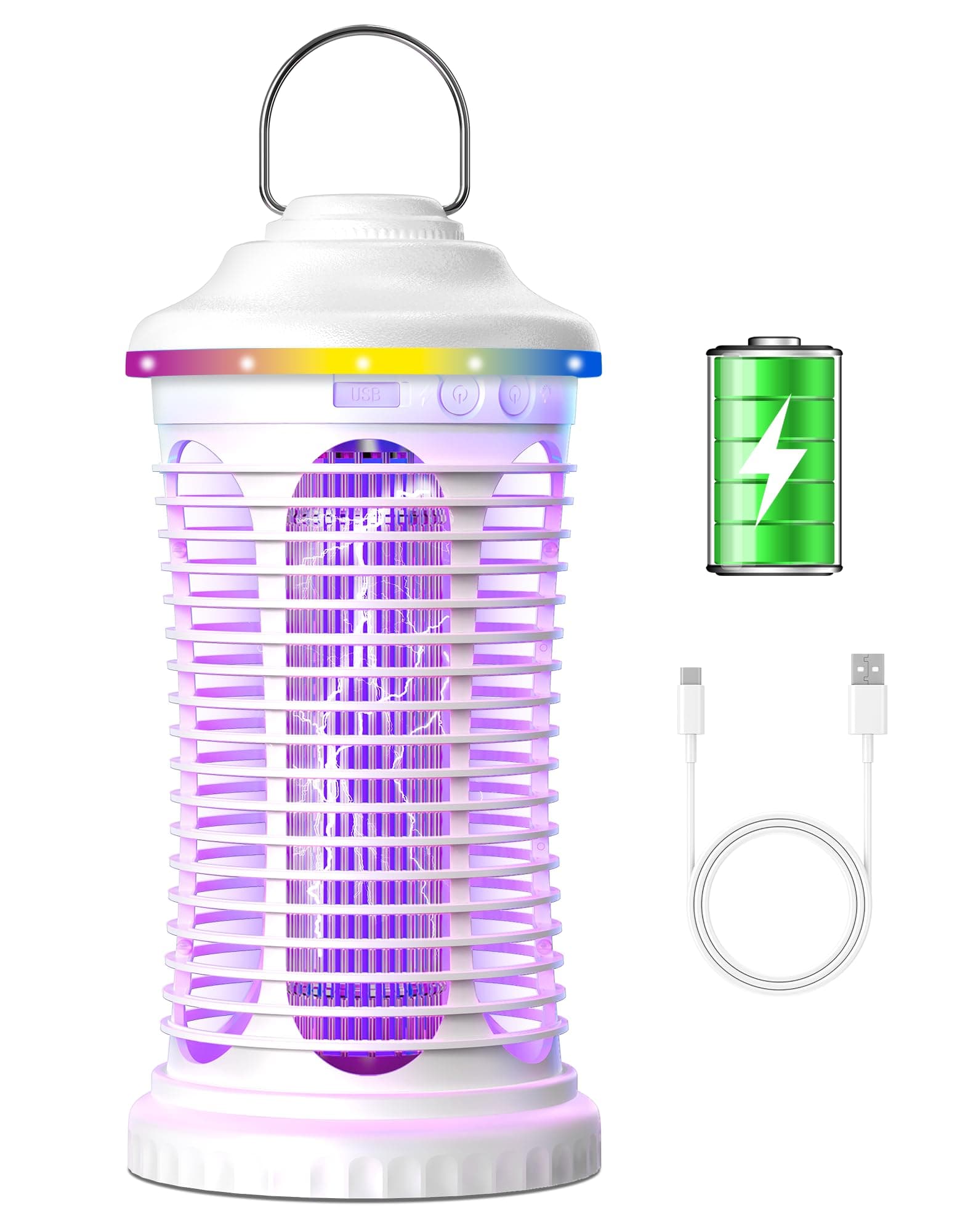 Lampada Antizanzare Elettrica, 4000mAh Zanzariera Elettrica, Trappola per Mosche per Insetti Ricaricabile USB Portatile per Casa, Cucina, Giardino, Campeggio