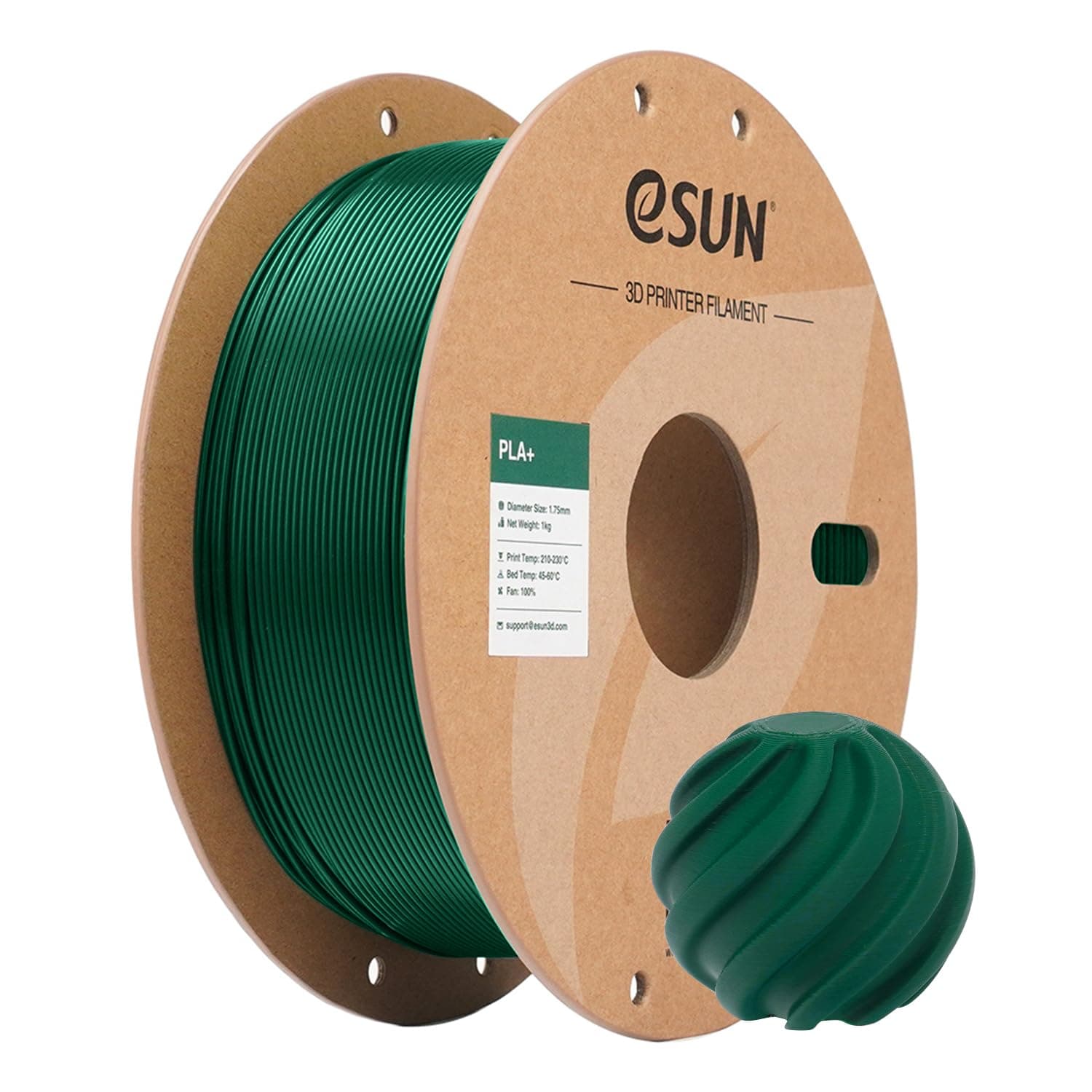 eSUN Filamento PLA+ 1.75mm, Filamento per Stampante 3D PLA Plus, Precisione Dimensionale +/- 0.03mm, Bobina da 1kg (2.2 libbre) Filamento per Stampa 3D per Stampanti 3D, Verde Pino