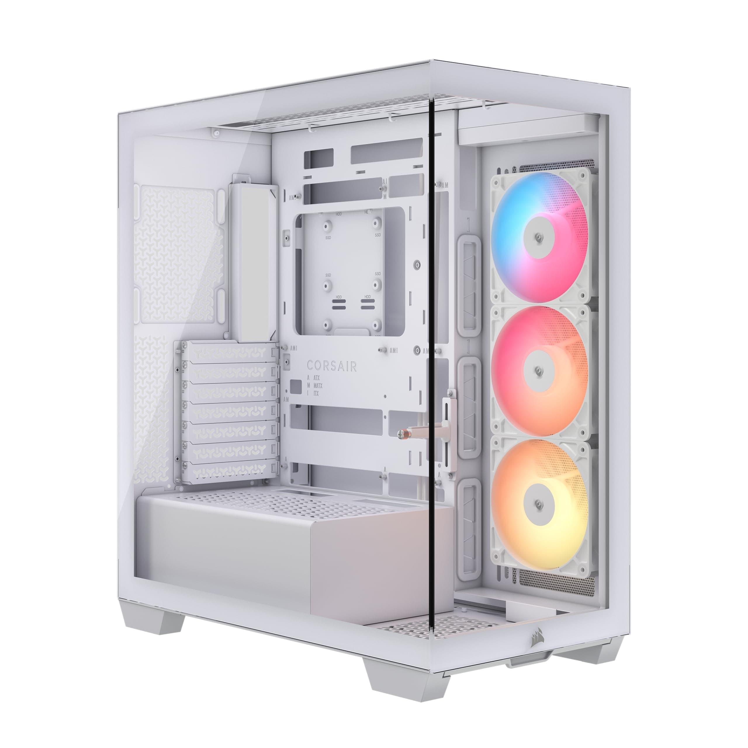 CORSAIR 3500X RS-R ARGB Boîtier PC Mi-Tour avec Vitre Panoramique – 3 Ventilateurs RS120-R ARGB Préinstallés, Système de Fixation InfiniRail, Compatible Une Carte mère à Connexion Inversée – Blanc
