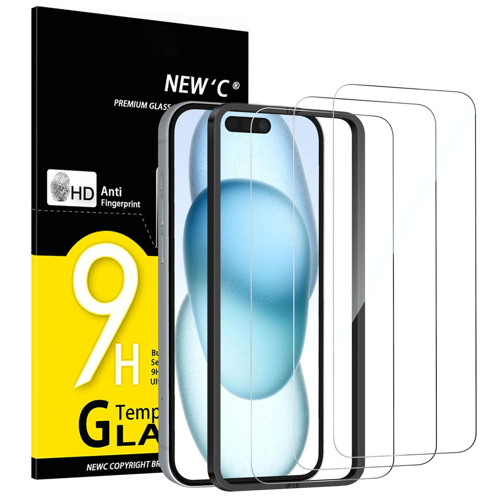 NEW'C Schutzfolie für iPhone 16/15 für Panzerglas mit Montagehilfe | 3 Stück, nur für iPhone 16/15 6,1", nicht kompatibel mit iPhone 16 Plus/16 Pro/16 Pro Max/15 Plus/15 Pro/15 Pro Max