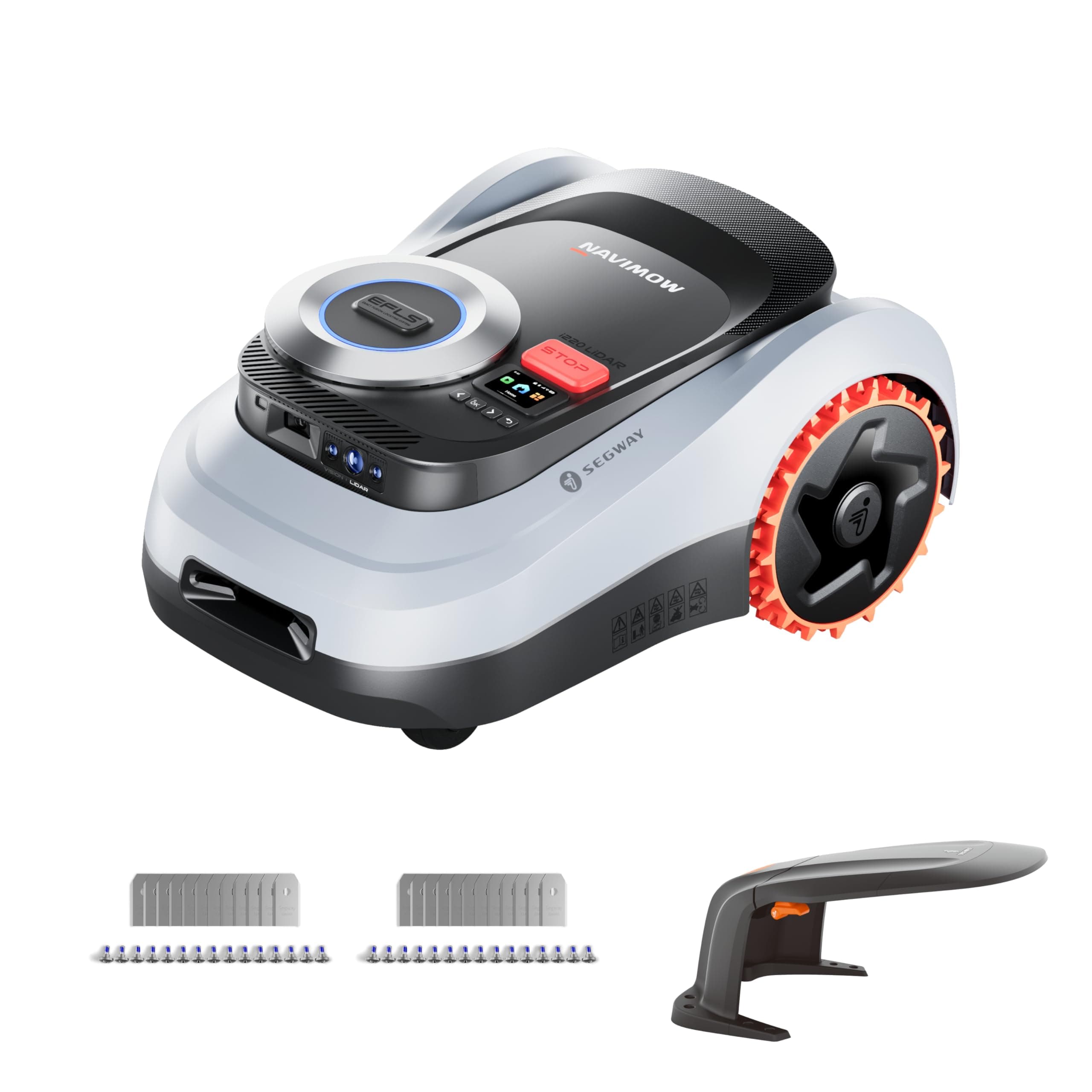 Segway Navimow i220 LiDAR Mähroboter mit Garage M + 2 Sätze Klingen (separater Versand), für 2000 m², bis 45% Steigung, Solid-State LiDAR + Vision, Auto. Kartieren, int. 4G, Ohne Antenne