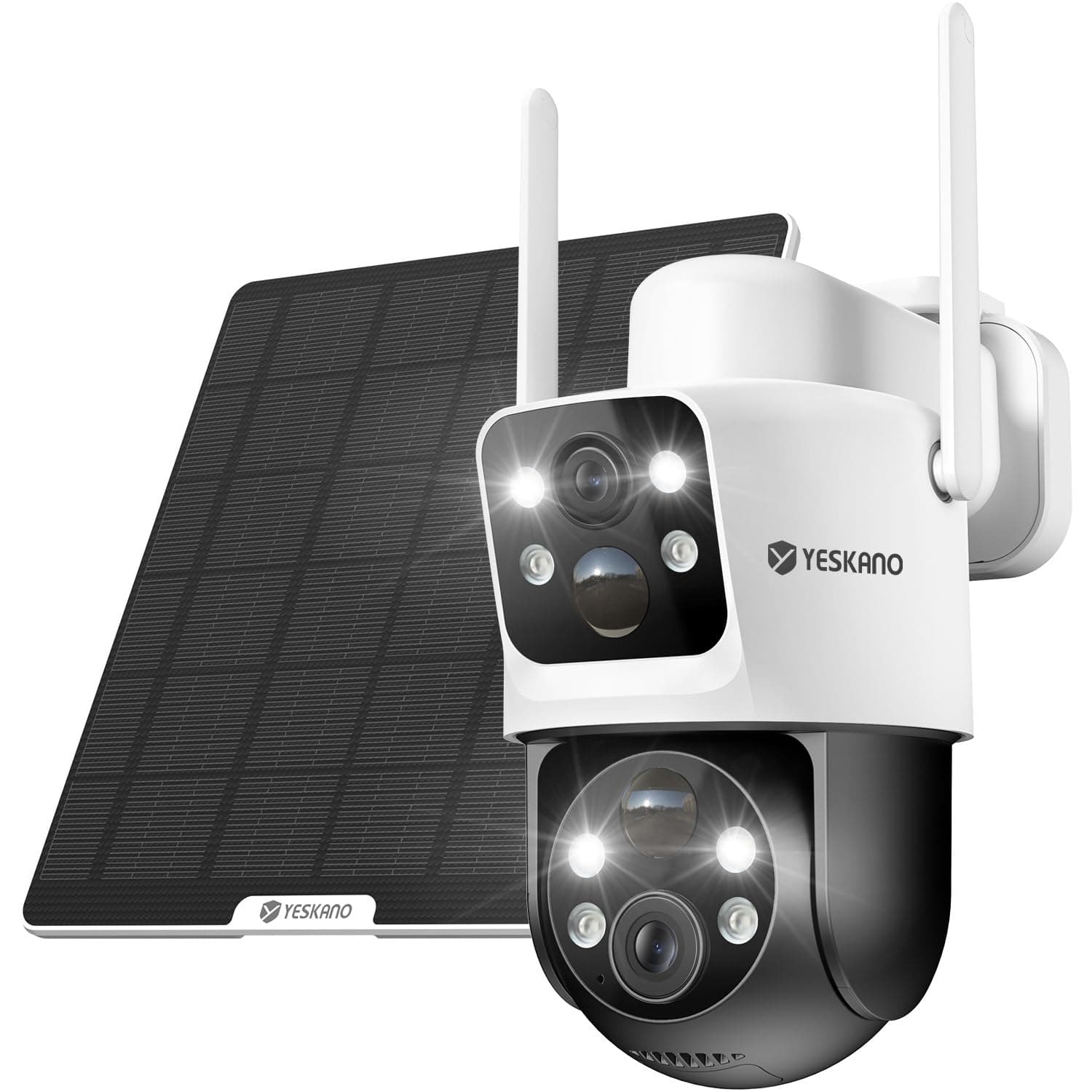 YESKANO 6MP Camera Surveillance WiFi Exterieure sans Fil Batterie - Panneau Solaire, 360° PTZ Camera Solaire Exterieur, 2.4GHz Double Objectif, Vision Nocturne Couleur, Audio Bidirectionnel