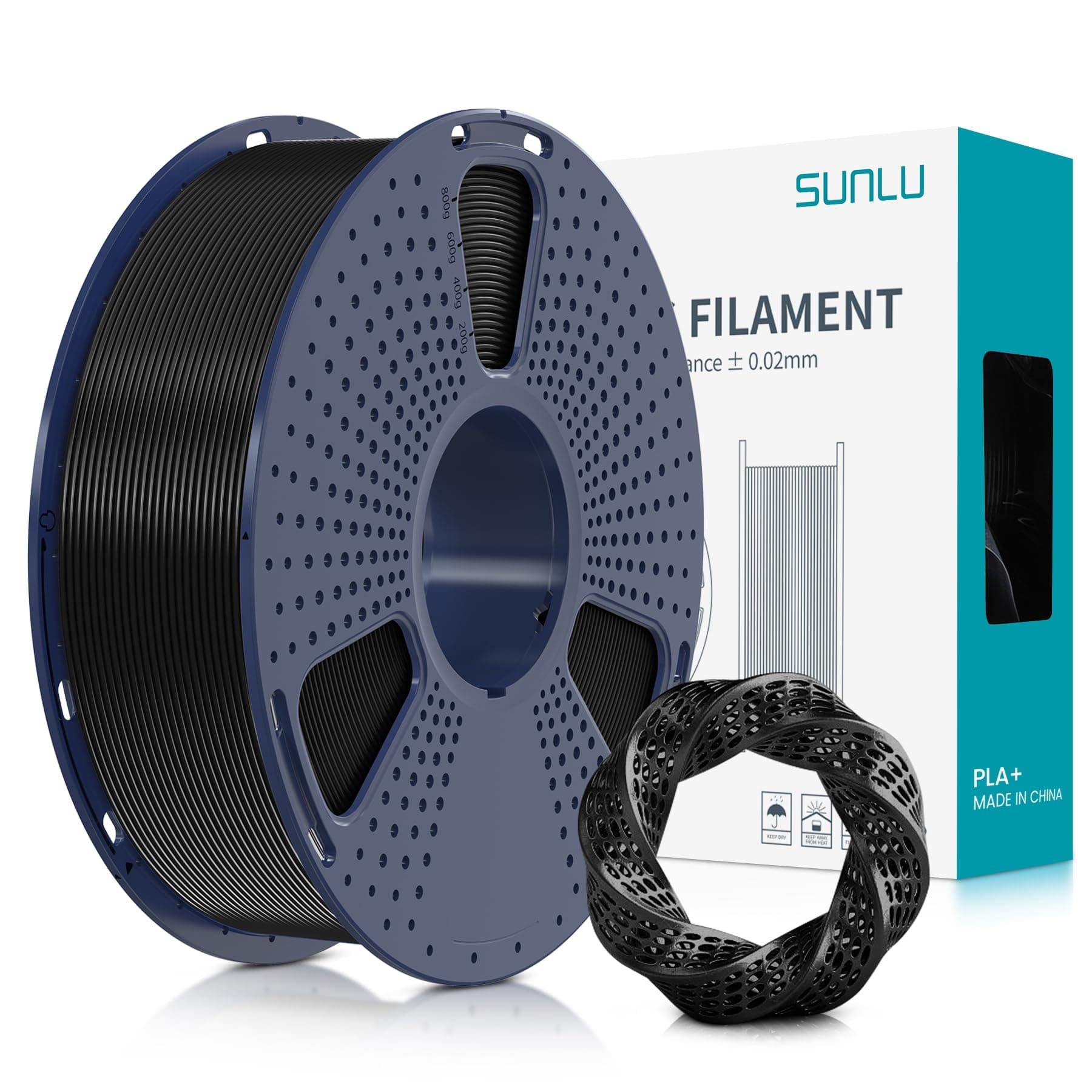 SUNLU Filament PLA+ 1,75 mm, filament PLA Plus pour imprimante 3D, plus résistant, Neatly Wound, 1 kg de filament PLA+ pour impression 3D, précision dimensionnelle +/- 0,02 mm, noir