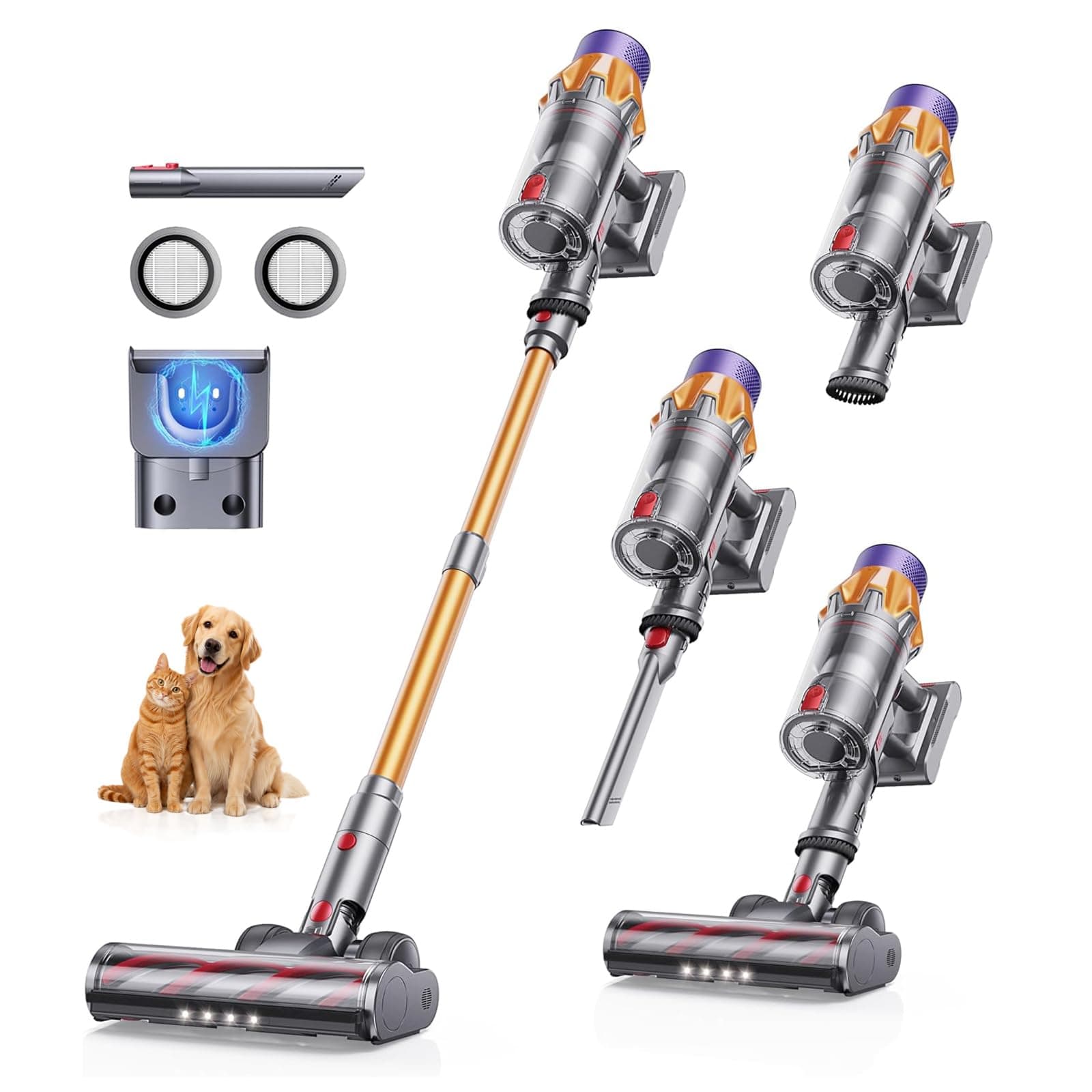 SunSare 650W/55KPA Aspirateur Balai sans Fil, Aspirateur Balai Puissant, 70 Mins Batterie Amovible, Chargement Mural, Aspirateur sans Fil X7A Écran LCD pour Parquet, Moquettes, Poils d'animaux