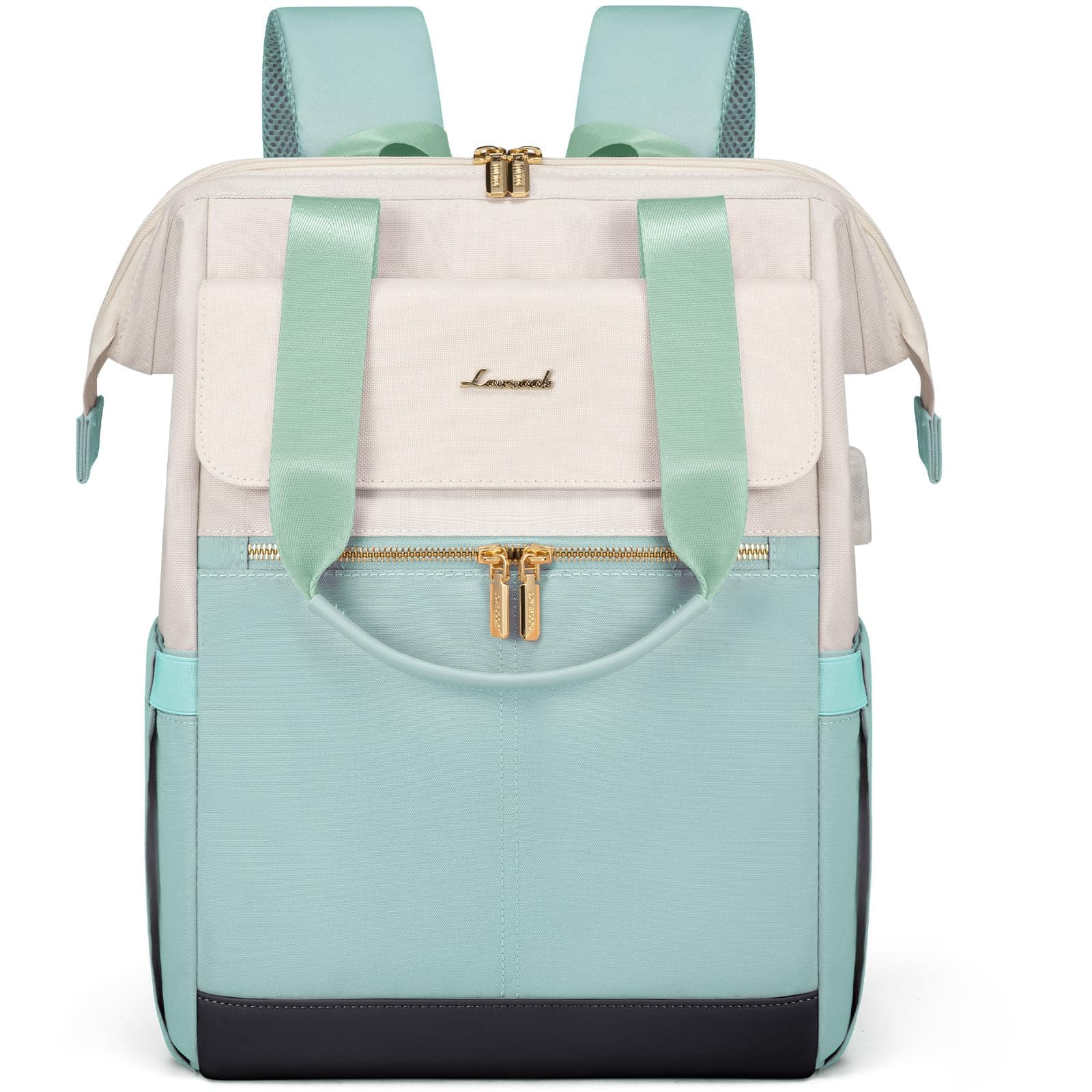 LOVEVOOK Rucksack Minzgrün, Moderner Laptop Schulrucksack, Schultasche Teenager Backpack Women Elegant Tagesrucksäcke Handtasche 2 in 1, 15,6 Zoll für Uni Büro Arbeit, Beige & Minzgrün