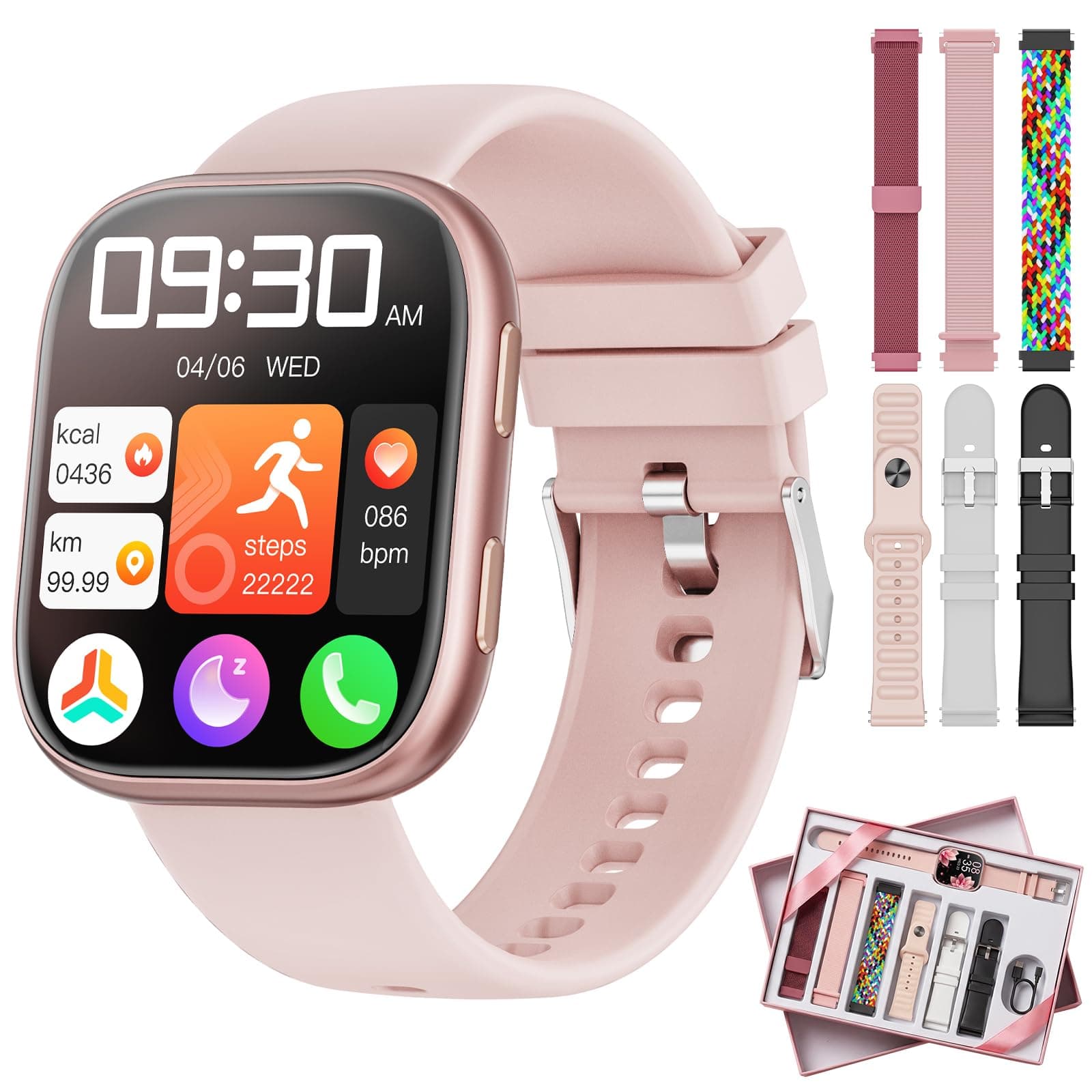 Mingtawn Reloj Inteligente Mujer con 7 Correas,|Regalos Mujer|, 1.83" Smartwatch con Bluetooth Llamada, 100+ Modos Deportivos, Monitor Pulsometro/SpO2/Sueño, Relojes Inteligentes para Android iOS