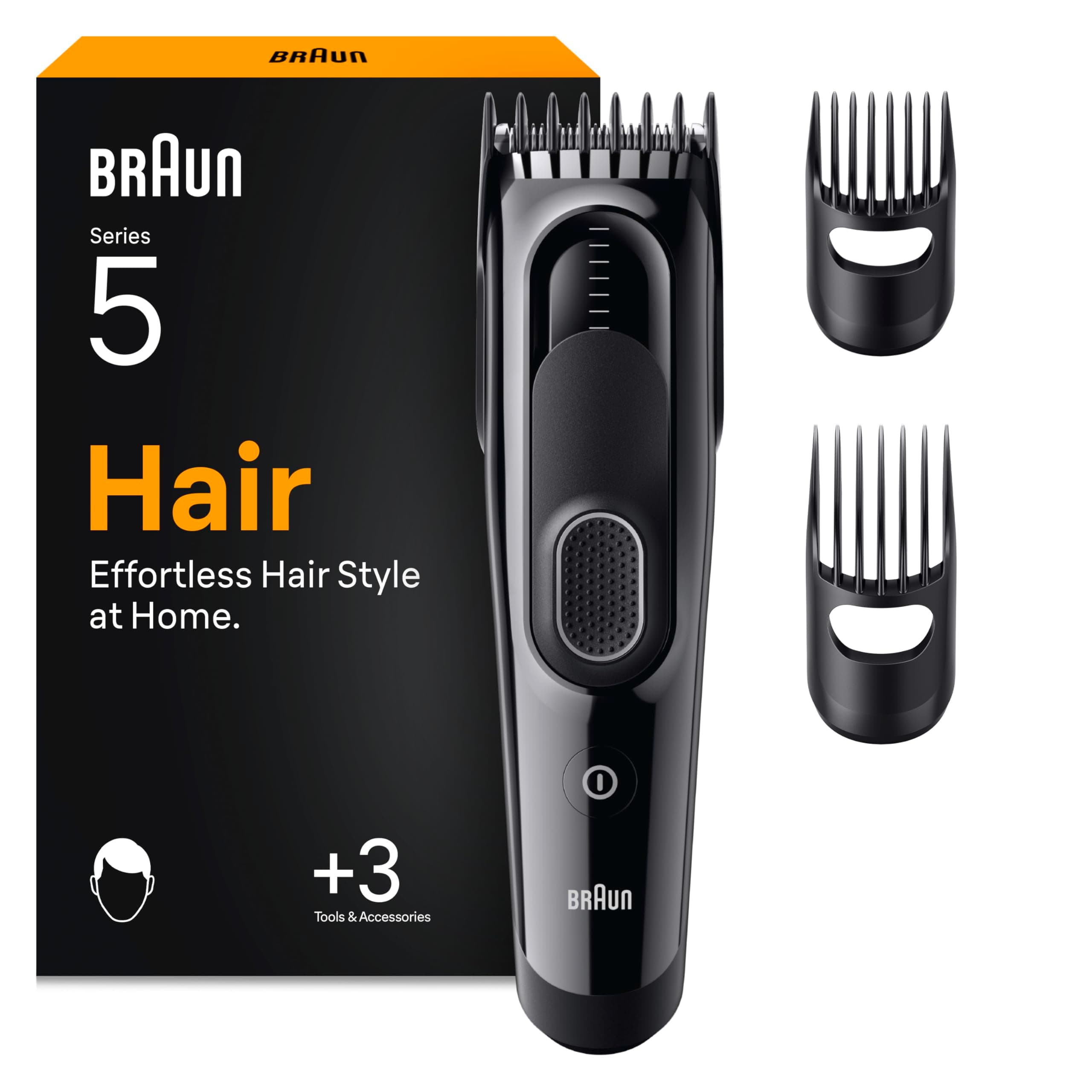 Braun Tagliacapelli Uomo Series 5, Macchinetta per Capelli +3 Strumenti Di Styling, Lama Affilata a Vita, 17 Lunghezze, Blocco Memoria, 50 Minuti di Autonomia, Lavabile, HC5530, Nero