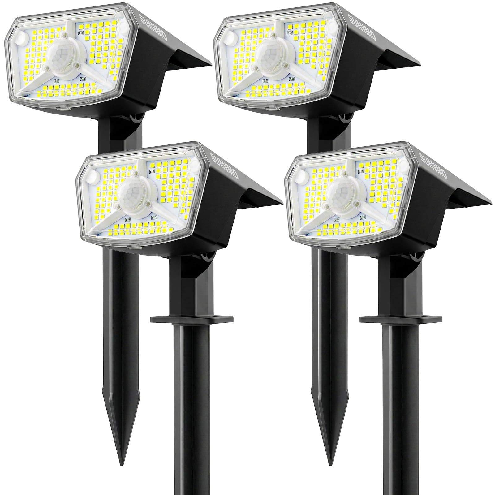 SUNNMO Spot Solaire Exterieur Detecteur de Mouvement, Lot de 4 Lampe Solaire Exterieur Jardin Puissante 104LED 3 Modes, Lumiere Solaire Exterieur Étanche IP65, Eclairage Exterieur Solaire Blanc Froid