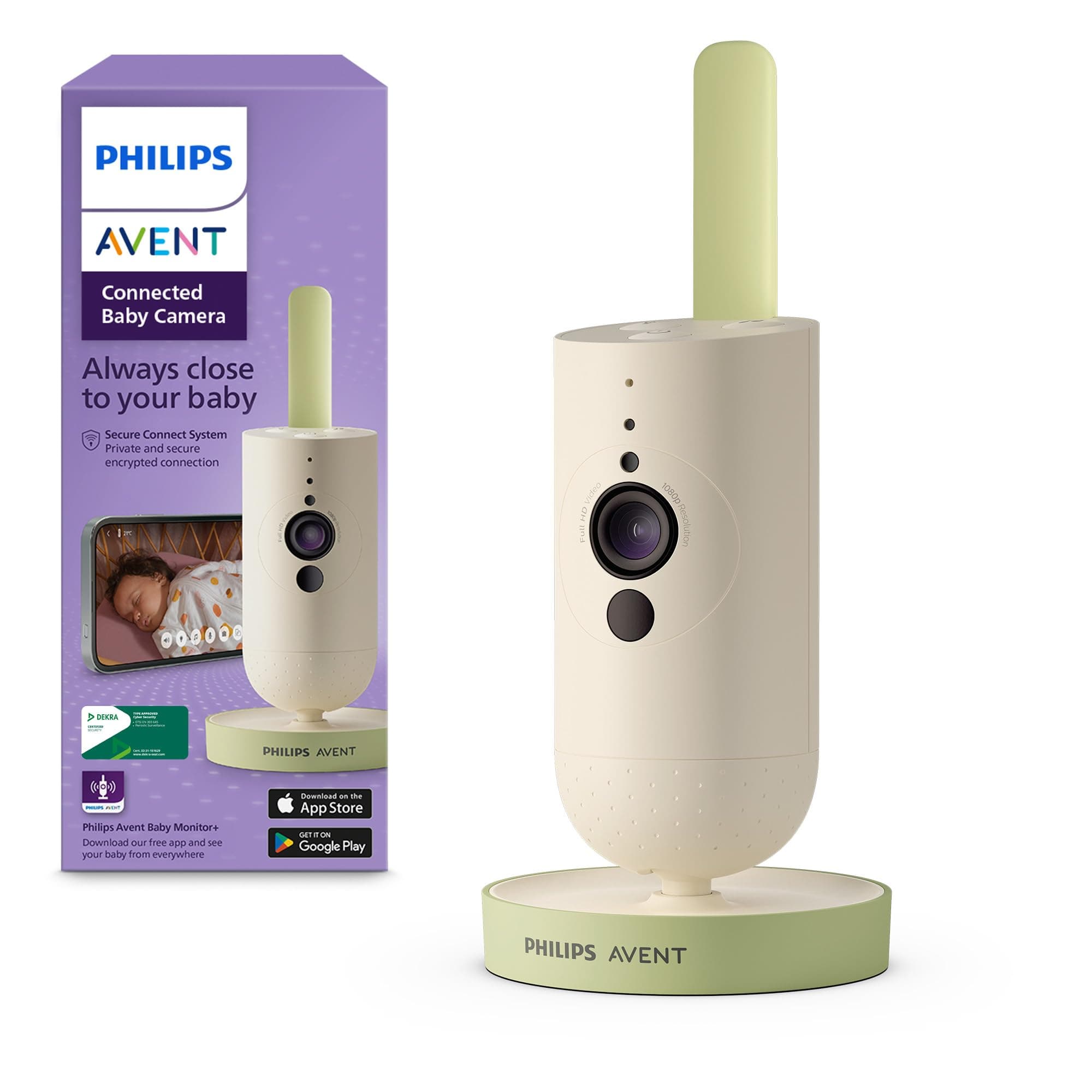 AVENT Philips Caméra connectée Smartphone, cryptage privé et sécurisé, Babyphone avec Application, Audio, Zoom x 2, Vision Nocturne, berceuses et bruits Blancs (modèle SCD643/26)