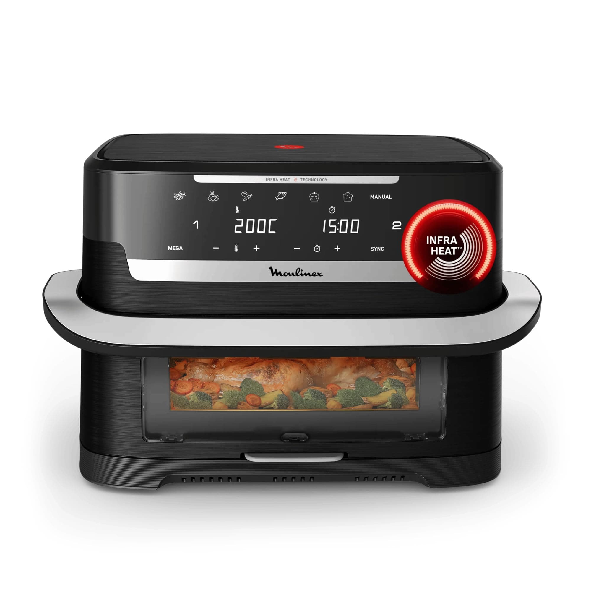 Moulinex - Ever Fry Dual Flex air fryer - 7 programmes - 9 L - Noir | Friteuse sans huile mono/double tiroir 8 personnes - séparateur amovible - technologie Infraheat - Fenêtre de visualisation