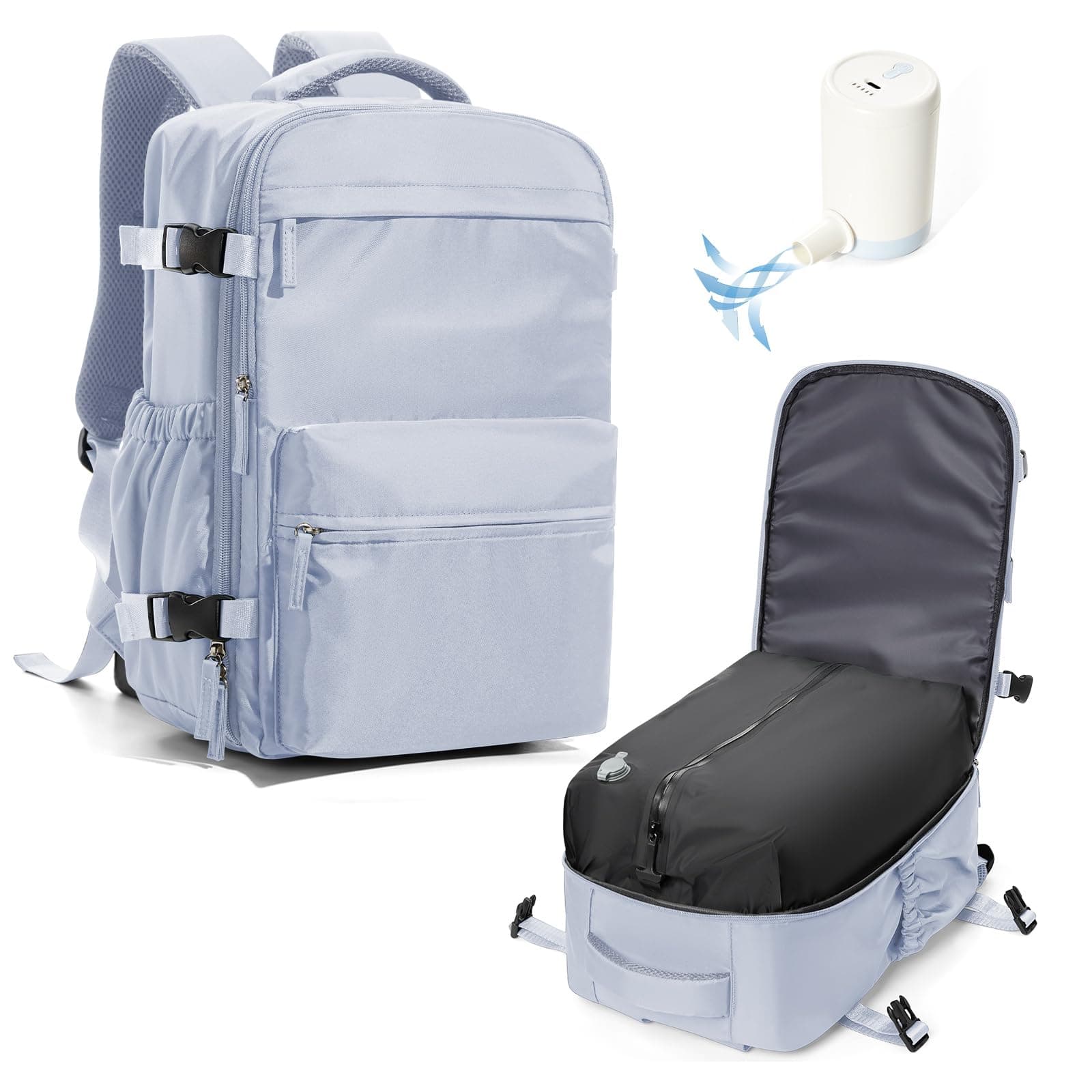 VENATIN Zaino da Viaggio con Sottovuoto, Zaino a compressione sottovuoto, Borse da cabina Ryanair 40x30x20 con sottovuoto con pompa,grigio