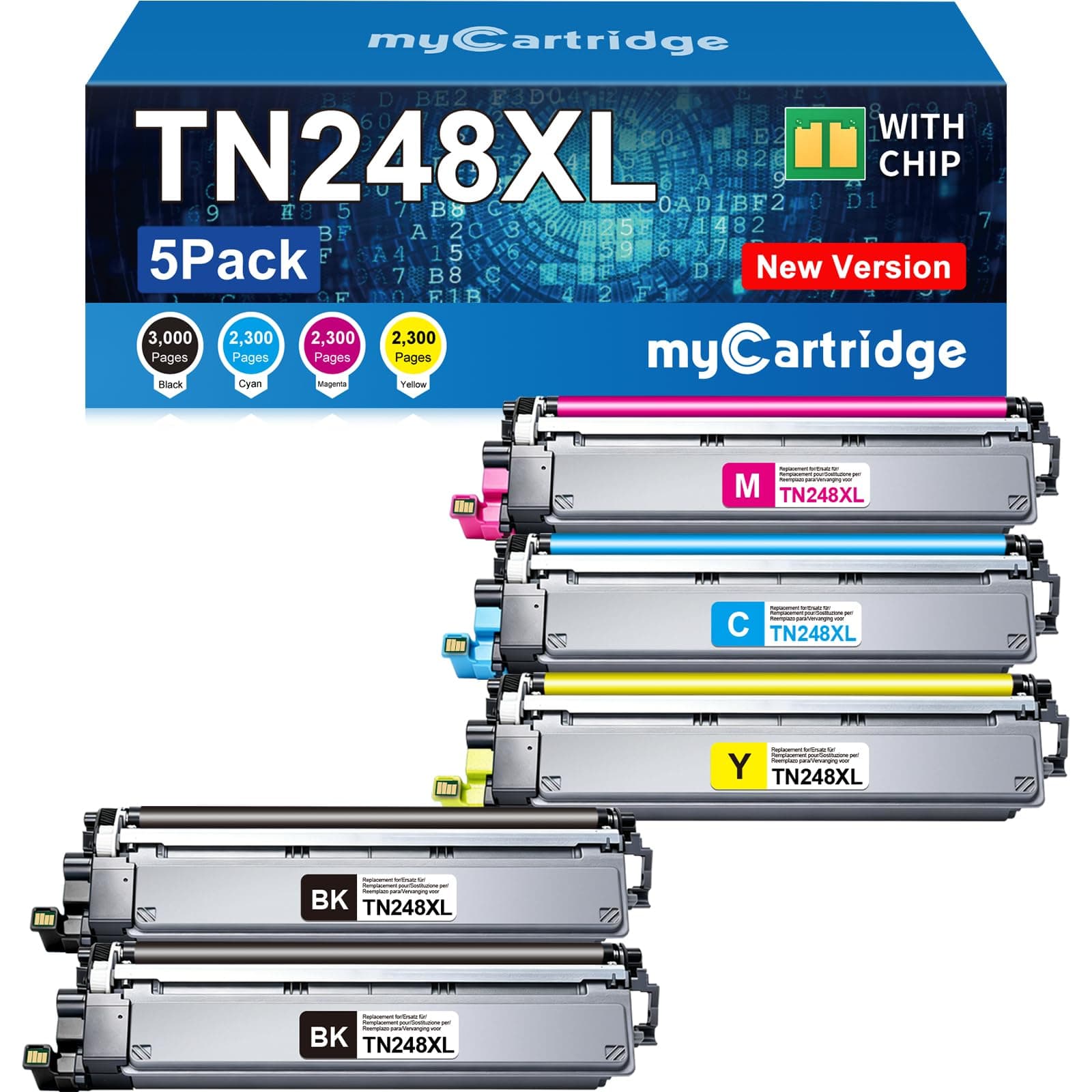 MYCARTRIDGE TN248XL Juego de tóner Compatible Avec Brother DCP-L3560CDW | Paquete de 5 unidades TN248XL TN248 compatible con Brother MFC-L3740CDWE HL-L3220CWE Rentable para quienes imprimen mucho